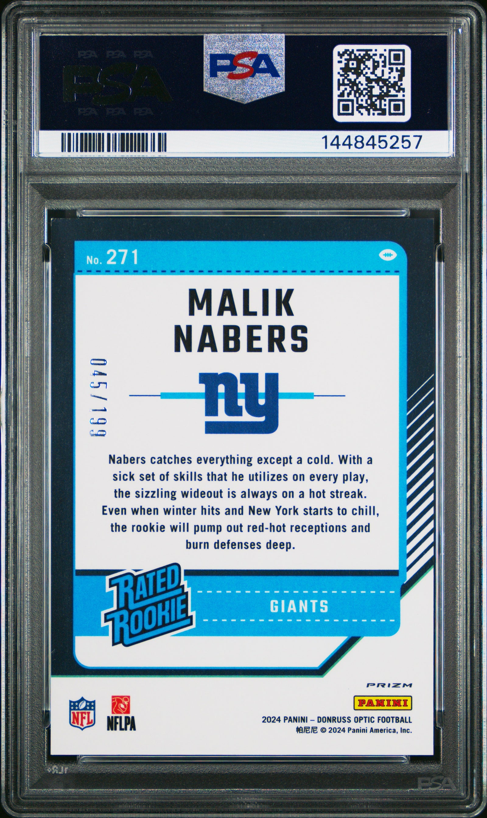2024 Panini Donruss Optic 271 Malik Nabers Blue PSA 8