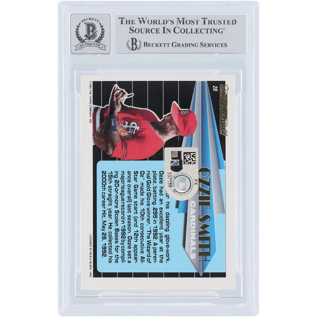 1993 Topps Black Gold Ozzie Smith Autograph Beckett/Fanatics Authentic 10