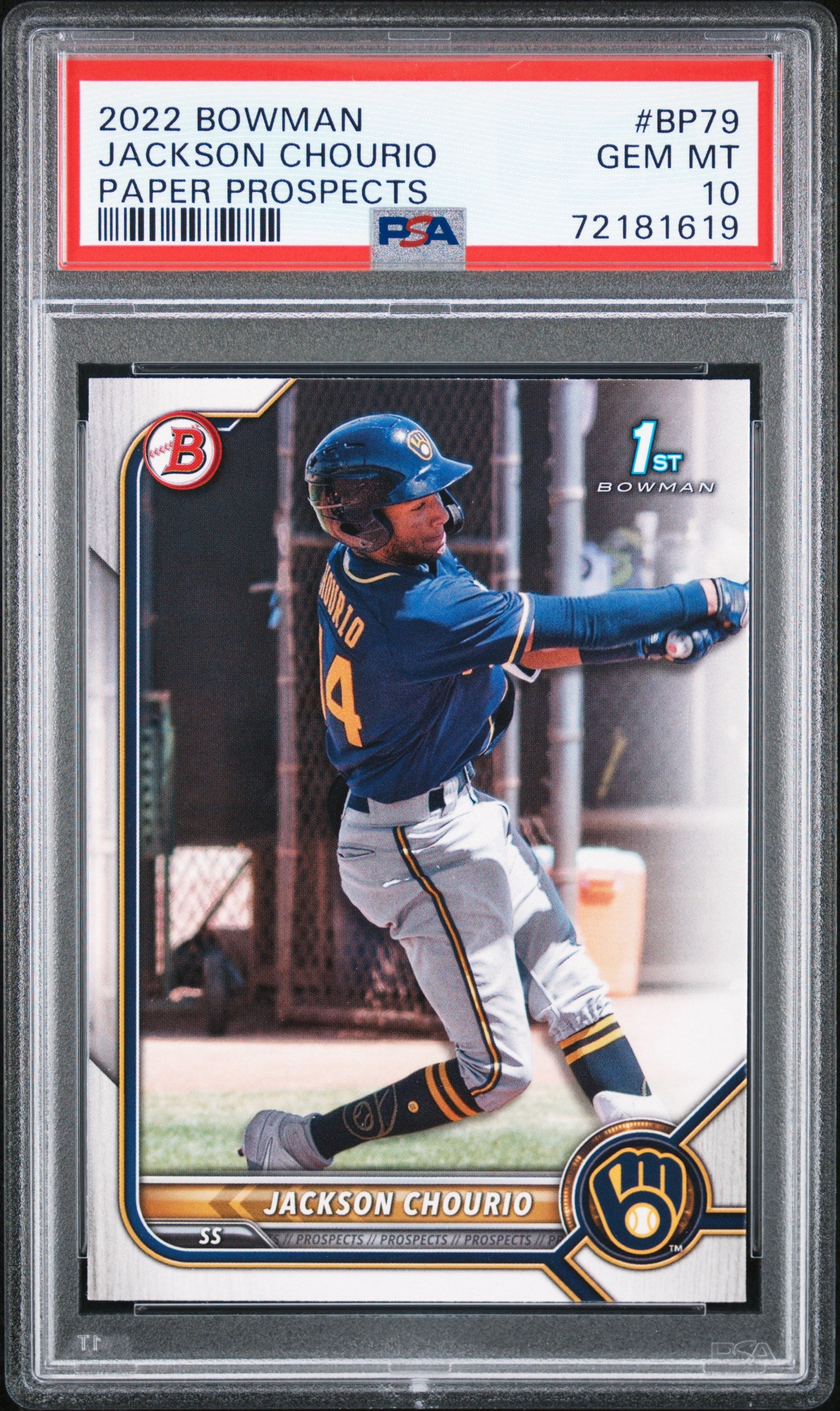 2022 Bowman Paper Prospects Bp79 Jackson Chourio PSA 10