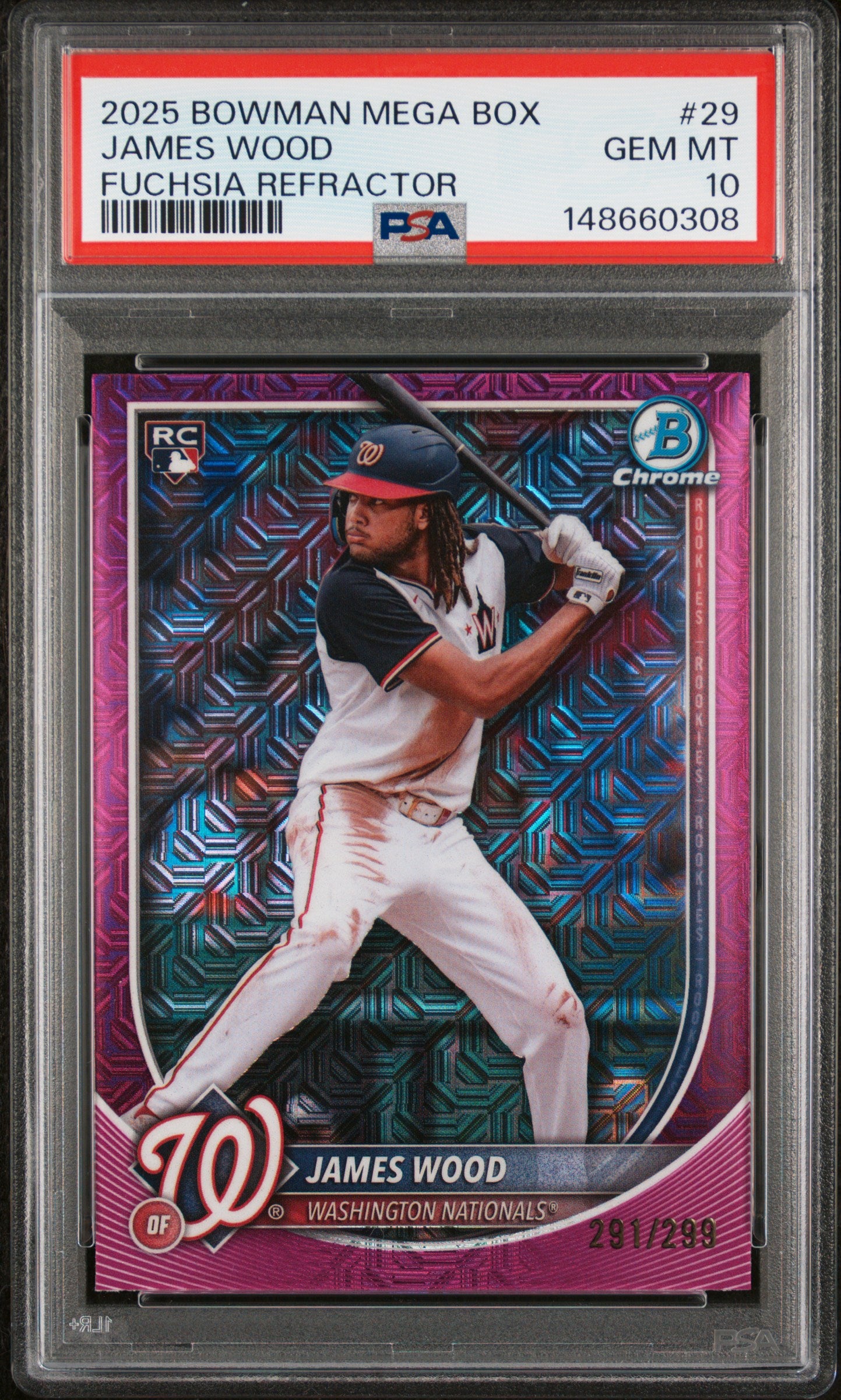 2025 Bowman Mega Box Chrome 29 James Wood Fuchsia Refractor PSA 10