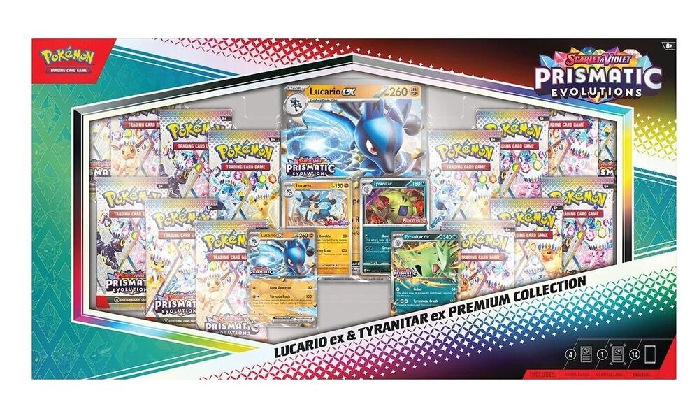 Pokemon Prismatic Evolutions Lucario ex & Tyranitar ex Premium Collection Box