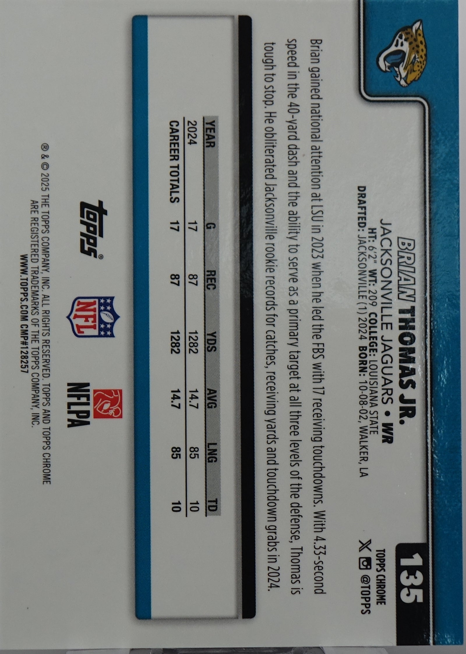 2025 Topps Chrome Brian Thomas Jr. Black Geometric /10 #135