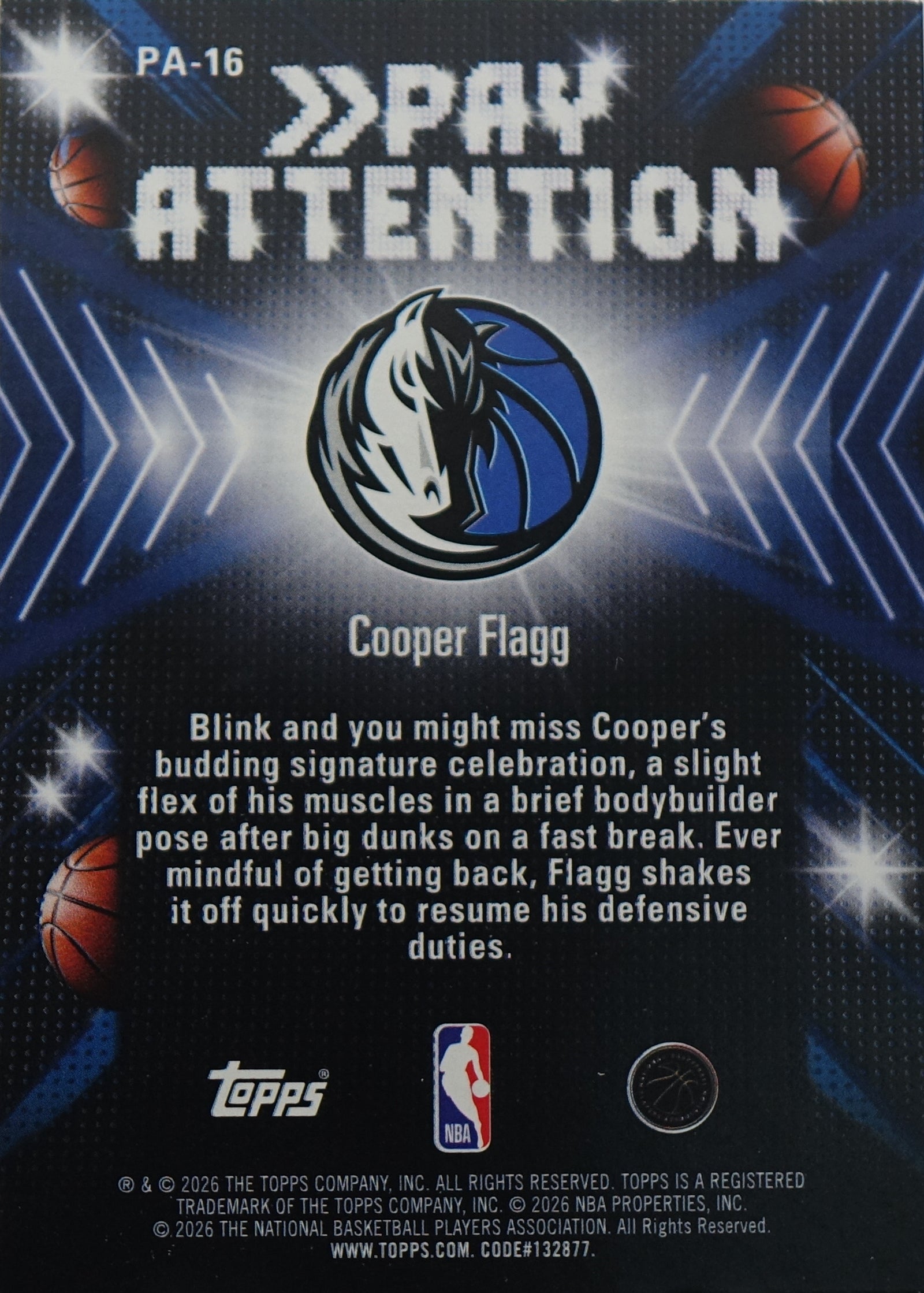 2025-26 Topps NBA Hoops Cooper Flagg Pay Attention Purple RC /99 #PA-16