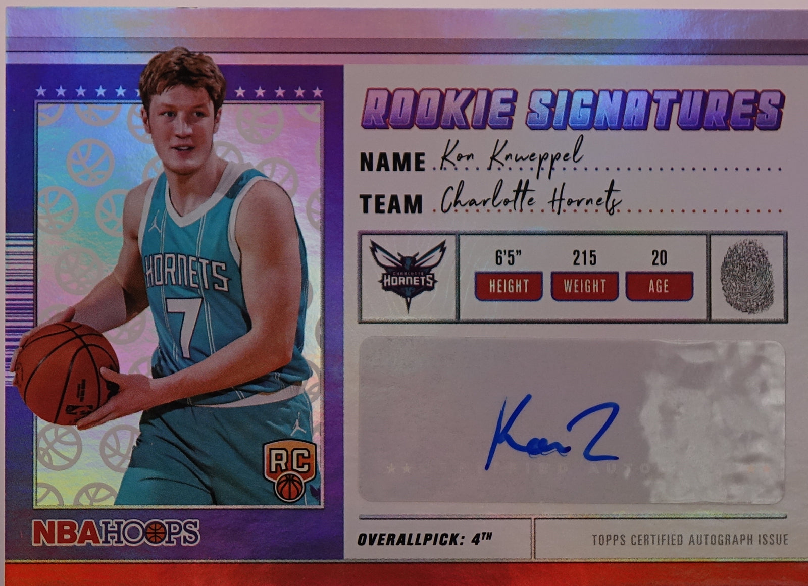 2026 NBA Hoops Rookie Signatures Kon Knueppel Hornets HRS-KK Auto RC