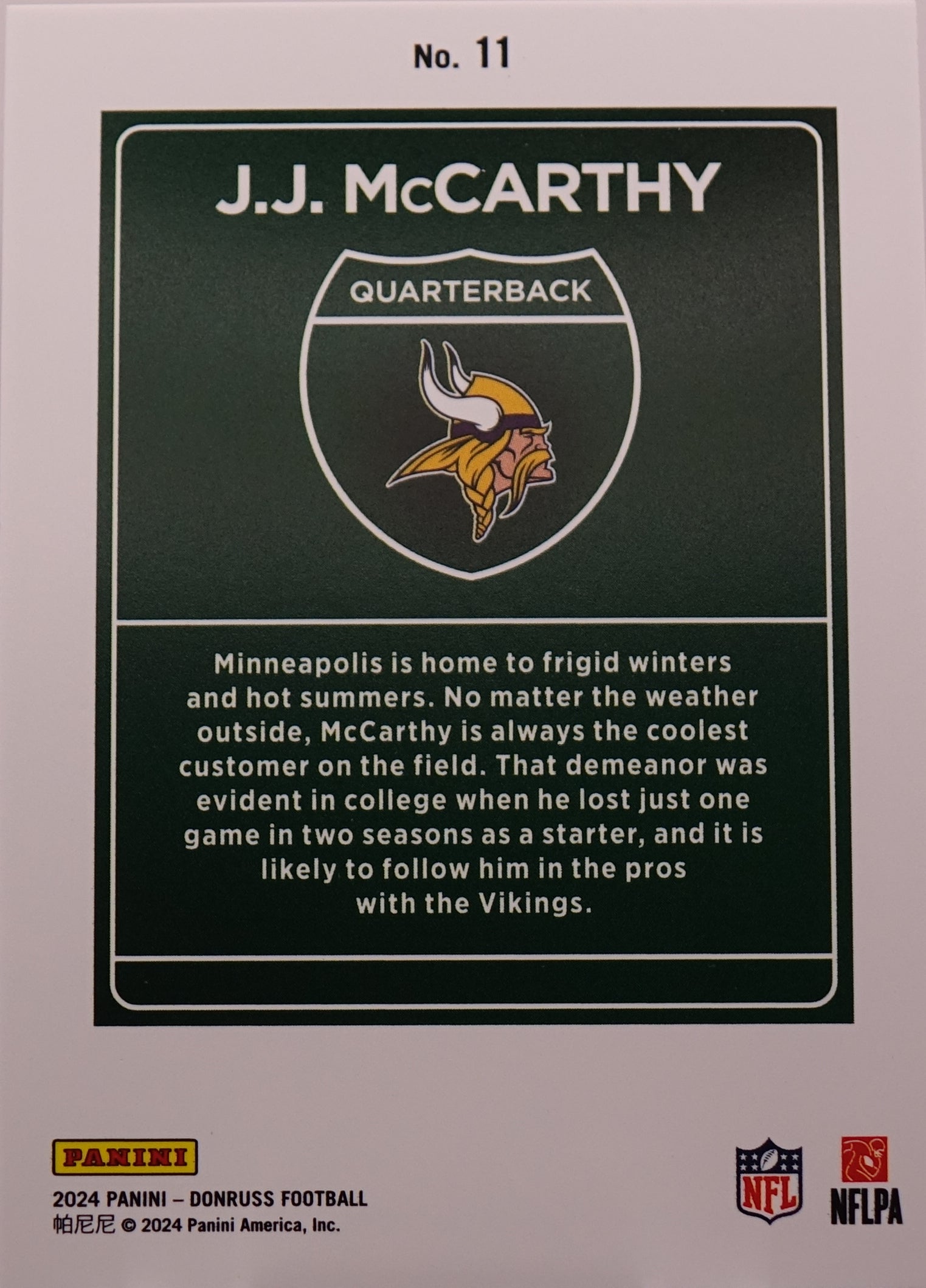 2024 Panini Donruss JJ McCarthy Downtown! SSP RC