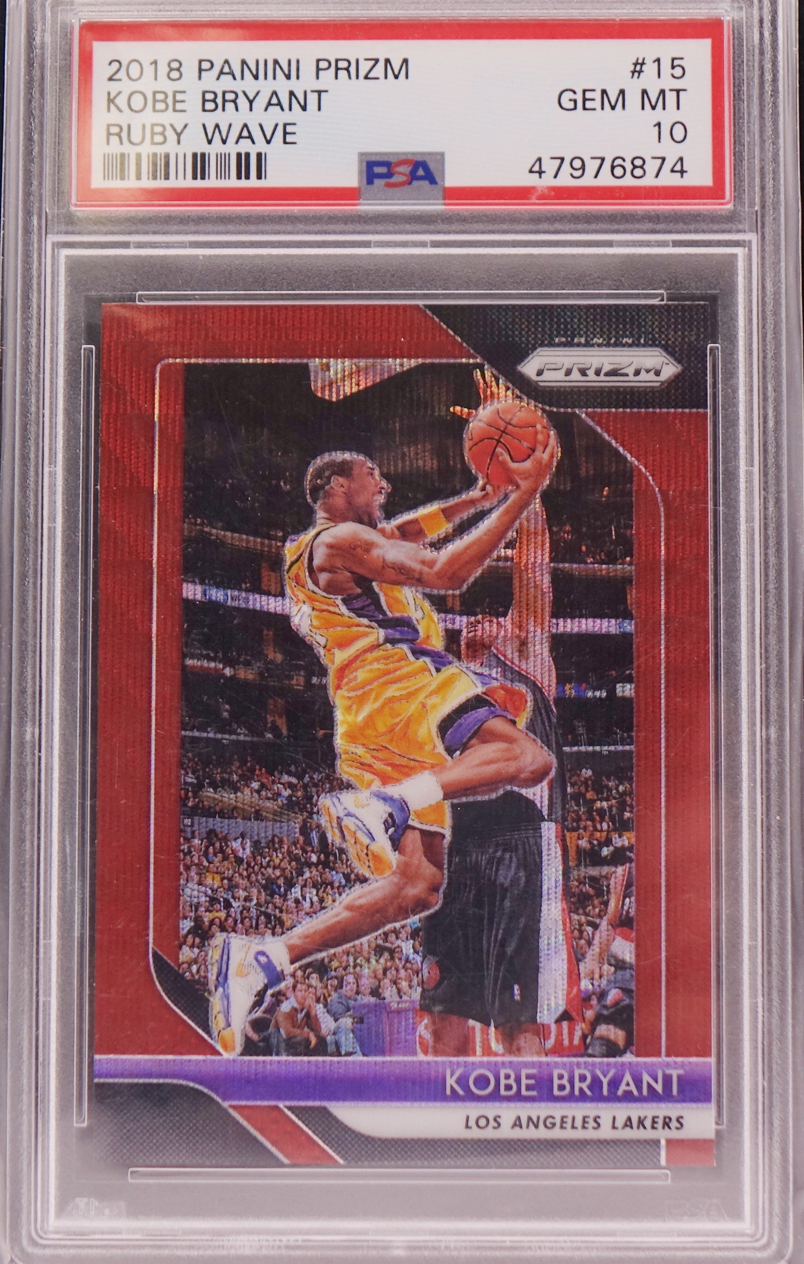 2018 Panini Prizm #15 Kobe Bryant Ruby Wave PSA 10