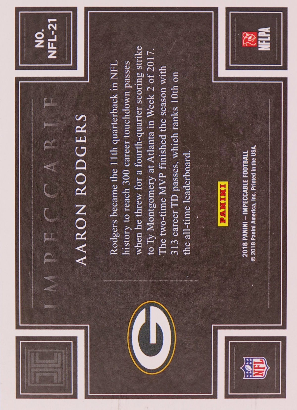 2018 Panini Impeccable 1 Troy Ounce Fine Silver Aaron Rodgers /15 #NFL-21