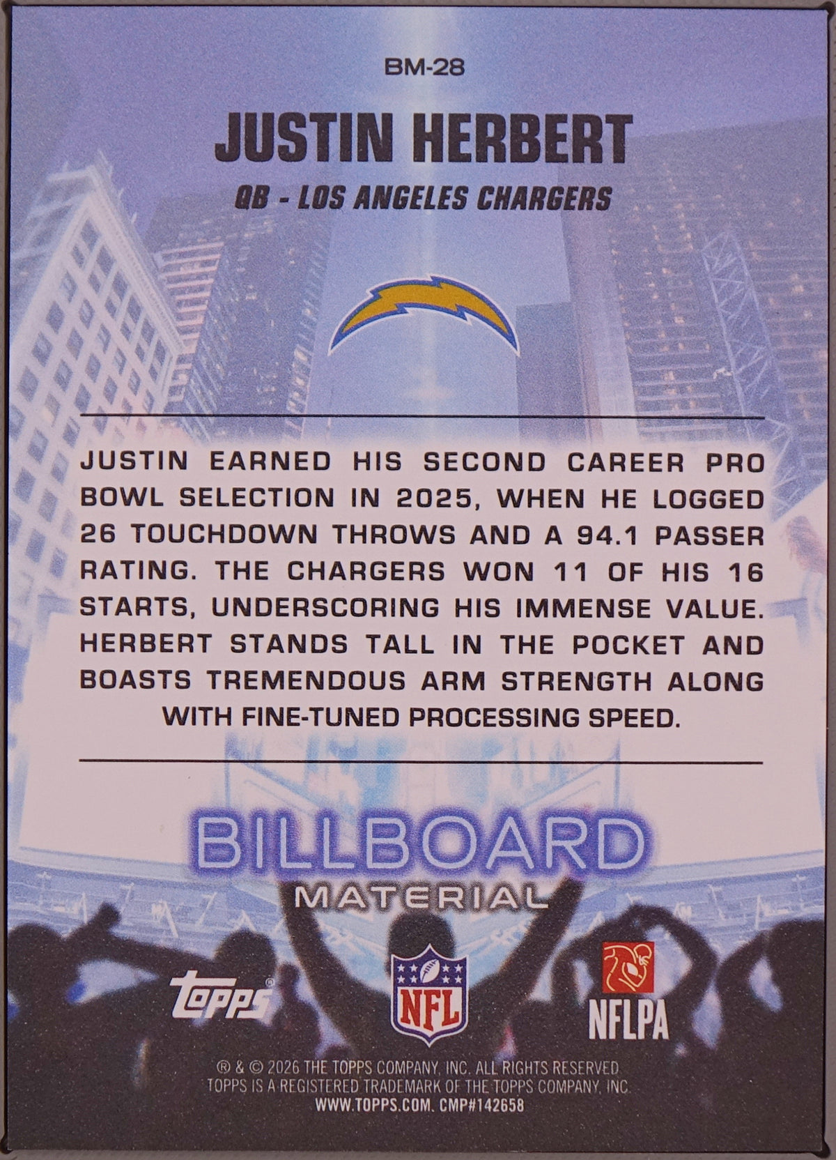 2026 Topps Justin Herbert Billboard Material SP #BM-28