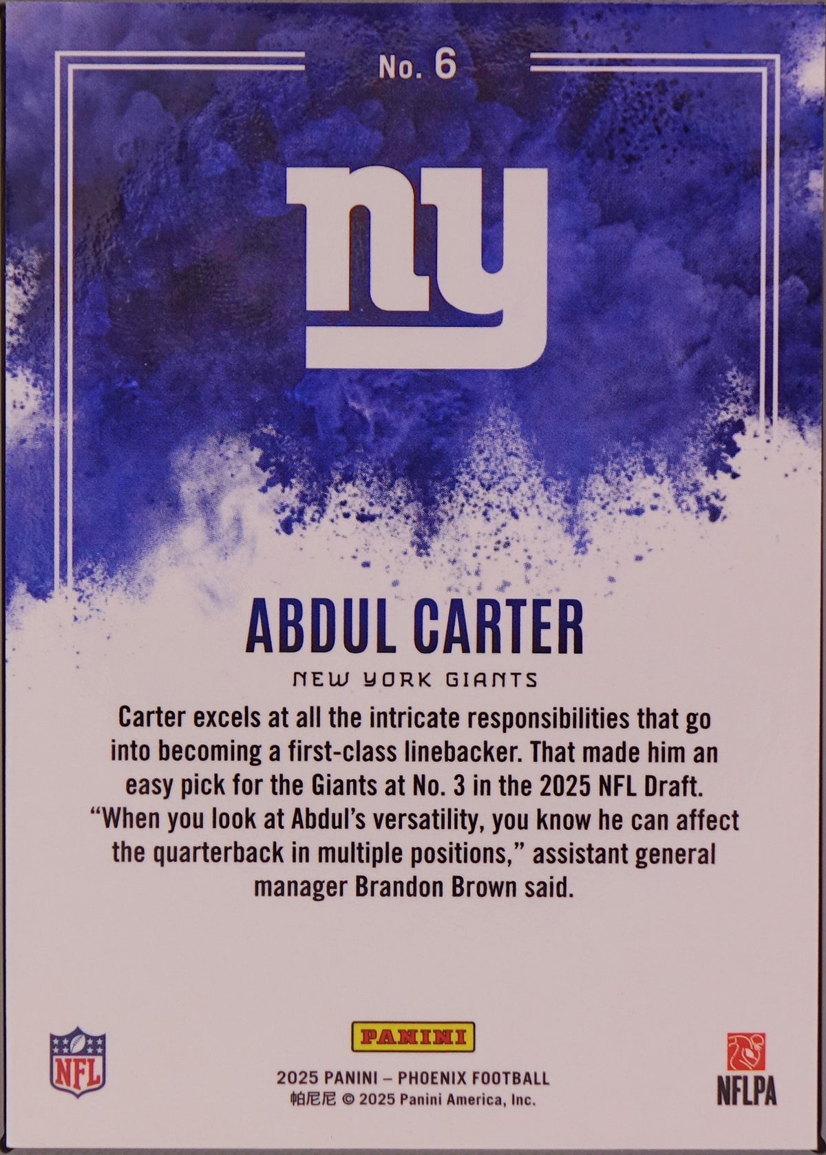 2025 Panini Phoenix - Color Blast Abdul Carter #6 (RC)