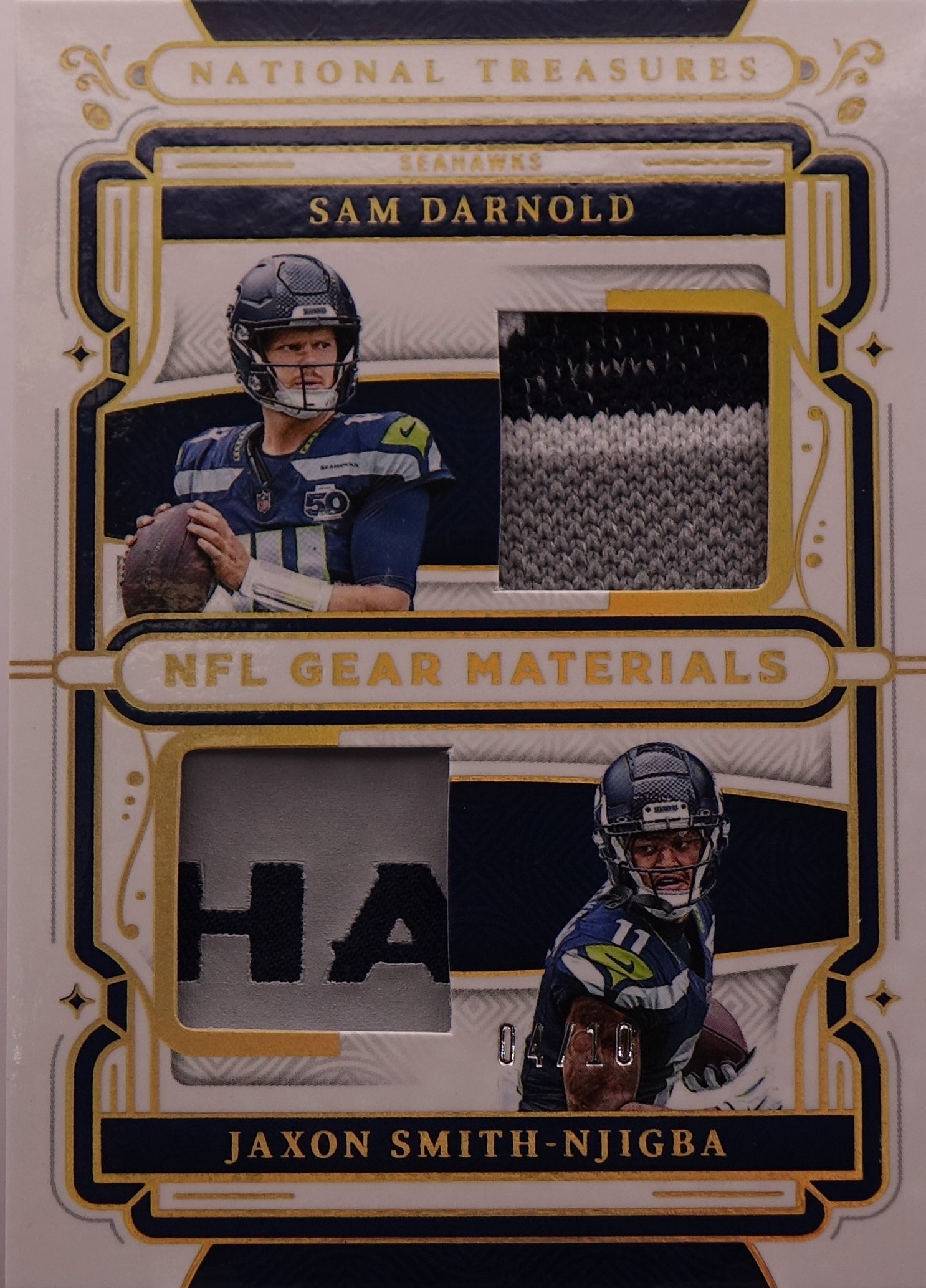 2025 Panini National Treasures NFL Gear Combo Darnold/Smith-Njigba GCM-DN