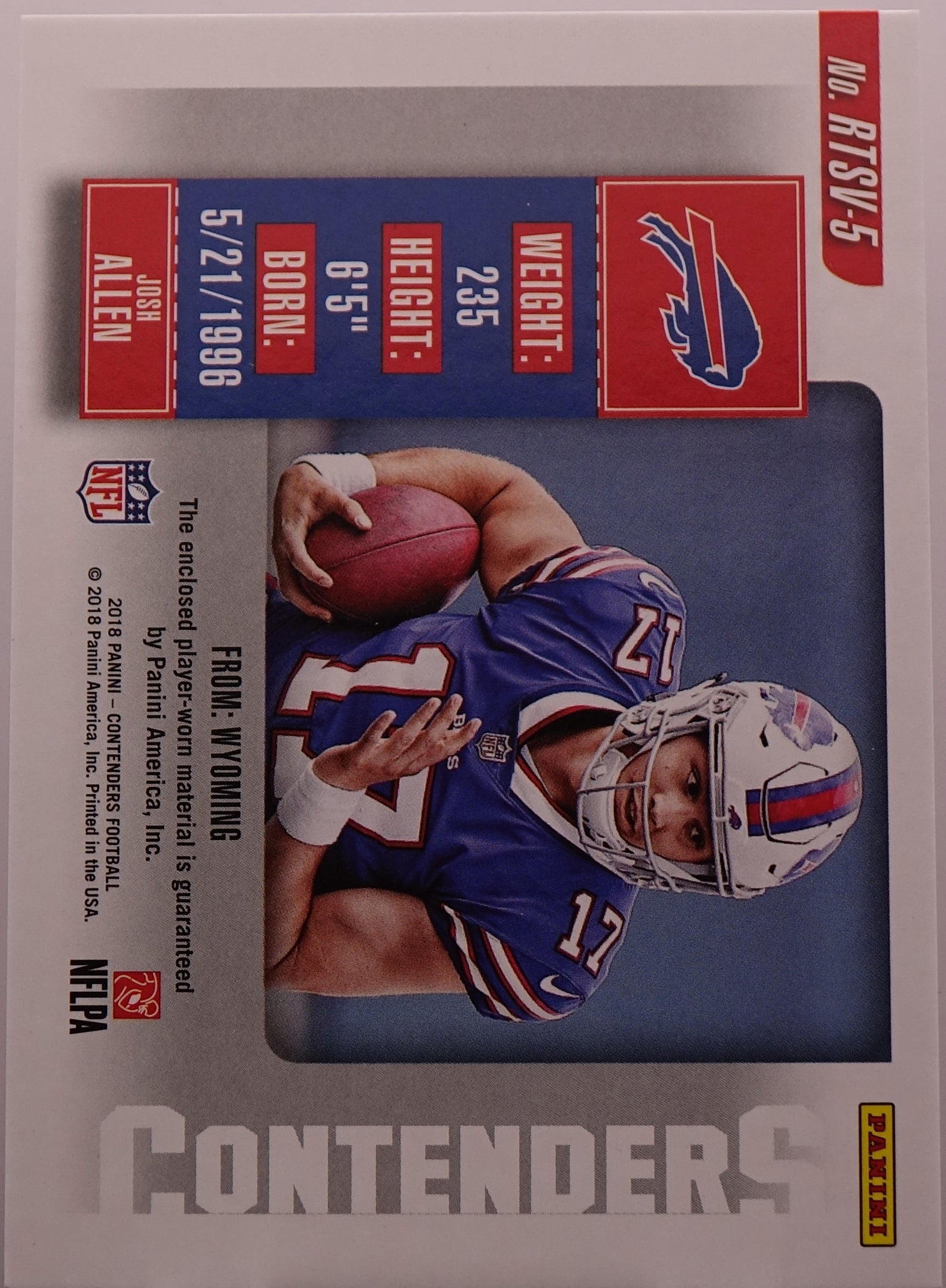 2018 PANINI CONTENDERS-JOSH ALLEN-ROOKIE TICKET SWATCHES VARIATION #RTSV-5