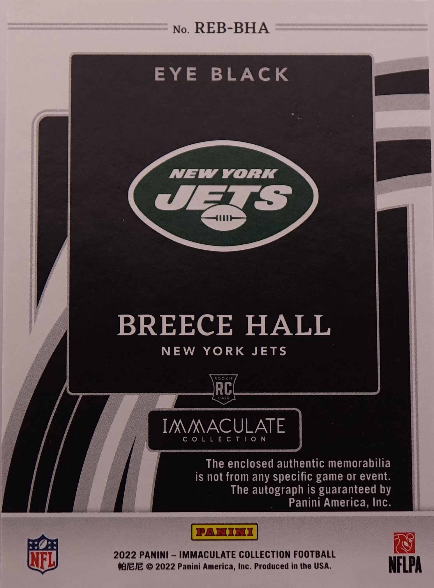 2022 Panini Immaculate Breece Hall RC Rookie Eye Black Auto /99 #REB-BHA