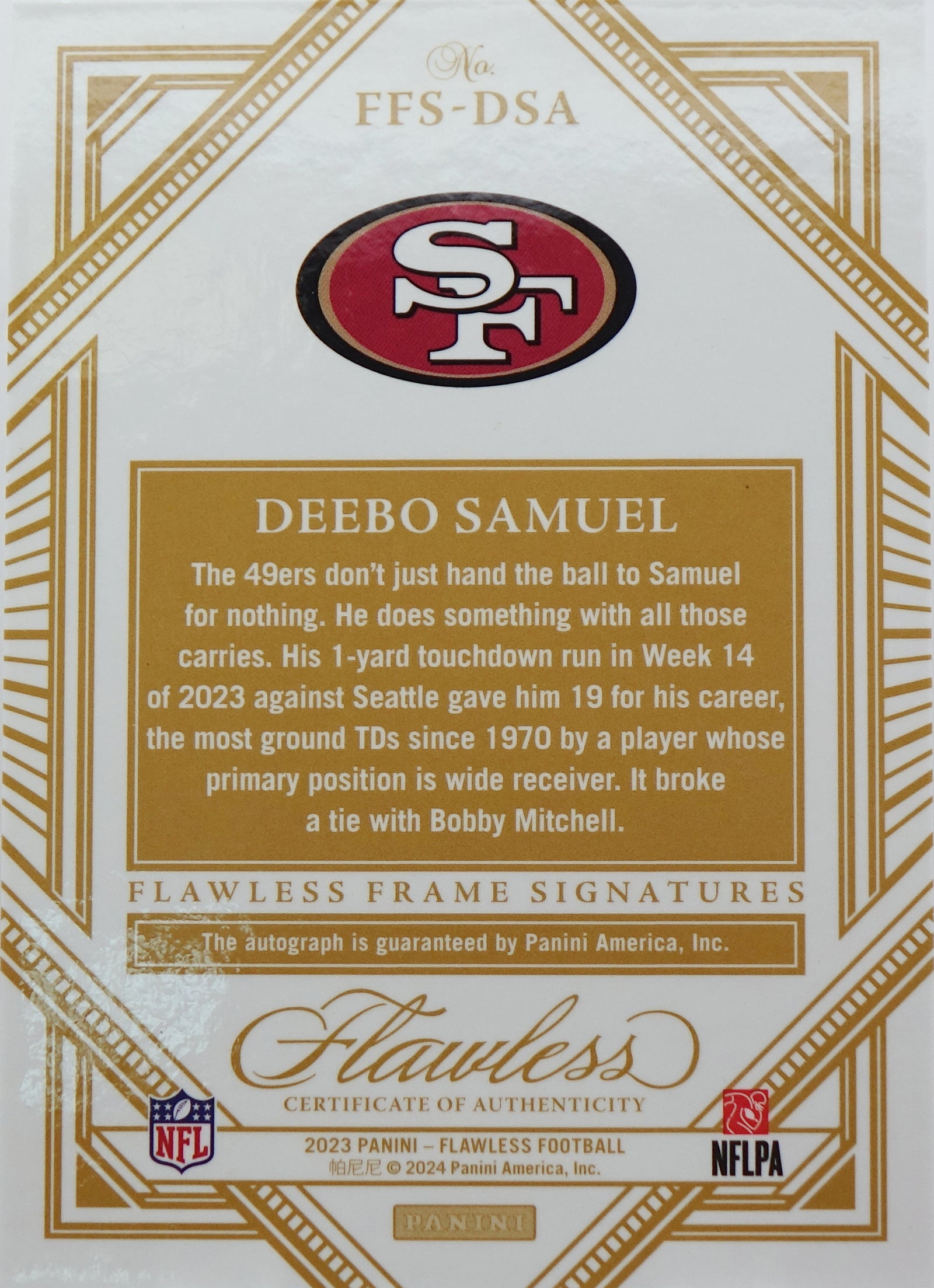 2023 Panini Flawless Flawless Frame Auto Deebo Samuel /25