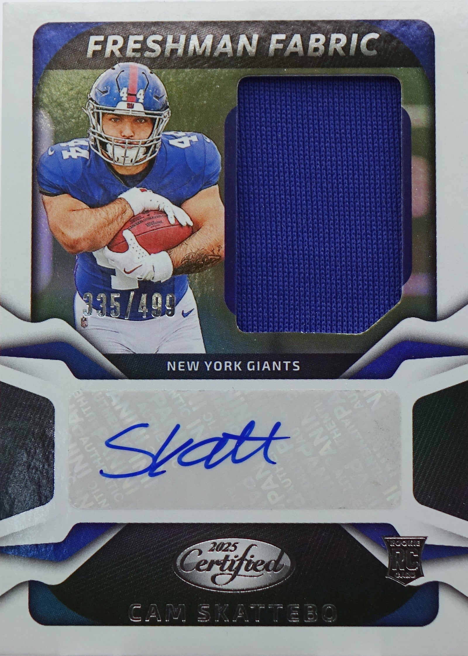 2025 PANINI CERTIFIED FOOTBALL FRESHMAN FABRIC AUTO /499 RC CAM SKATTEBO