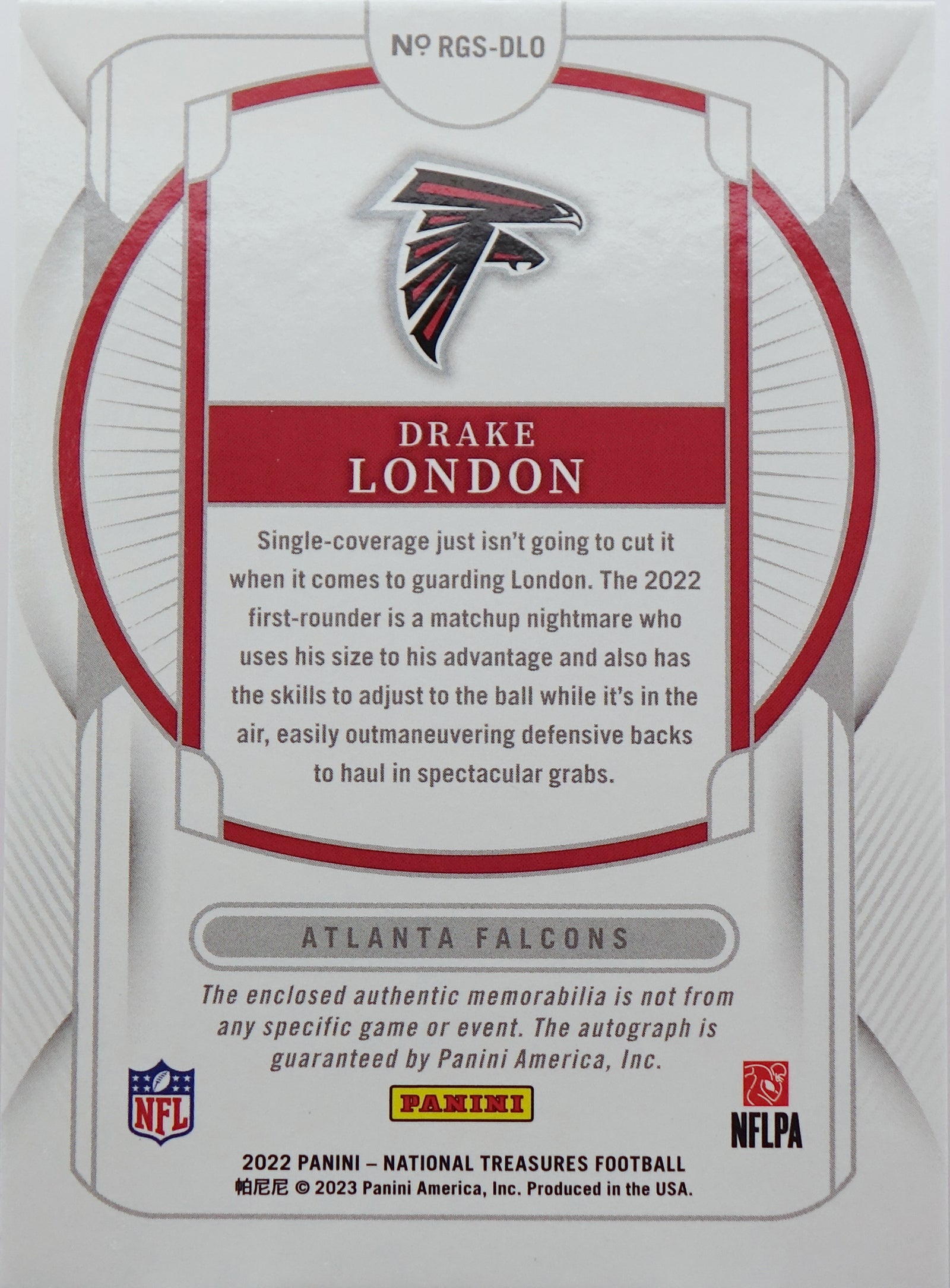 2022 Panini National Treasures DRAKE LONDON RC Jersey Patch AUTO RPA /15