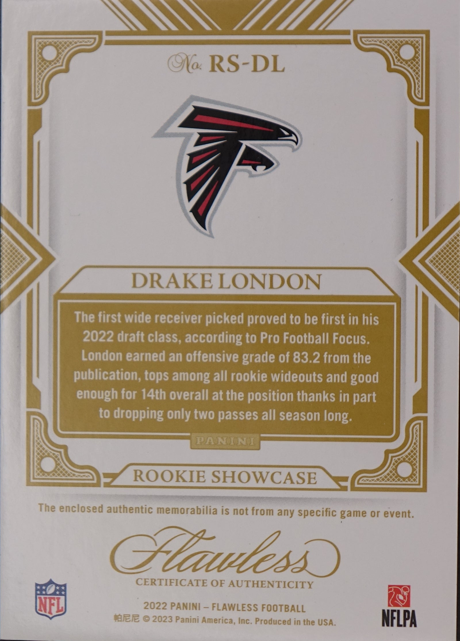 DRAKE LONDON 2022 PANINI FLAWLESS #RS-DL ROOKIE QUAD PATCH /20 *WILSON BALL*