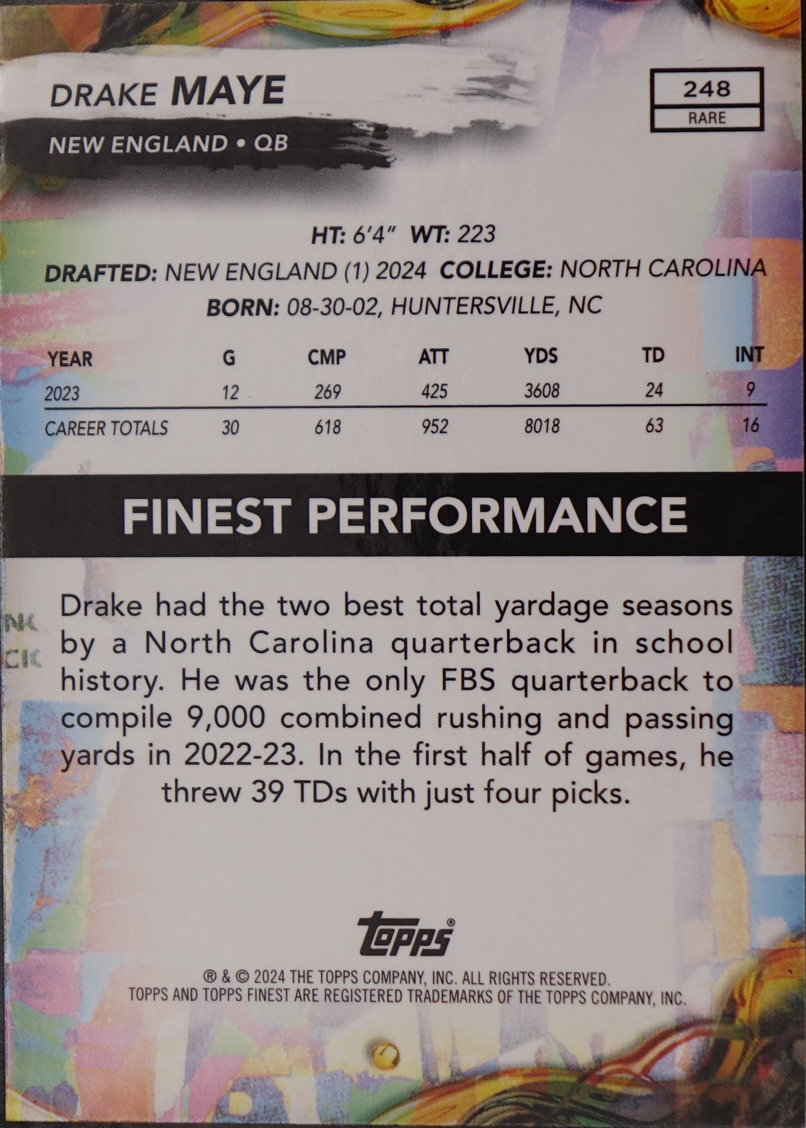 2024 topps Drake Maye finest performance Purple /75