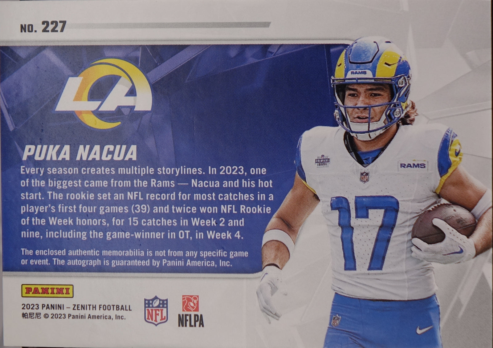2023 Panini Zenith Rookie Patch Autographs Puka Nacua #227 /299