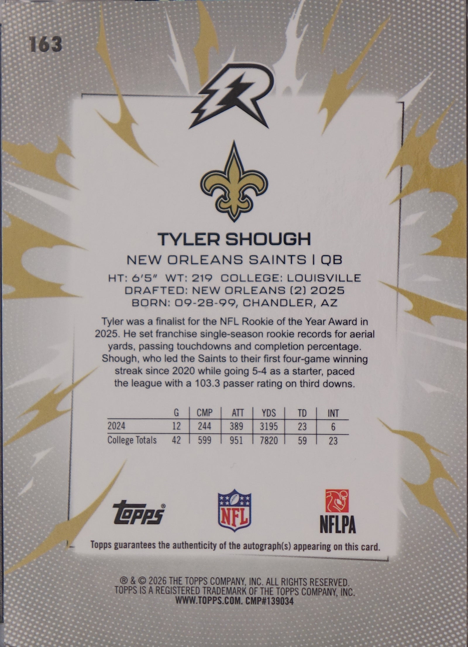 2026 Resurgance Tyler Shough Rookie auto #163