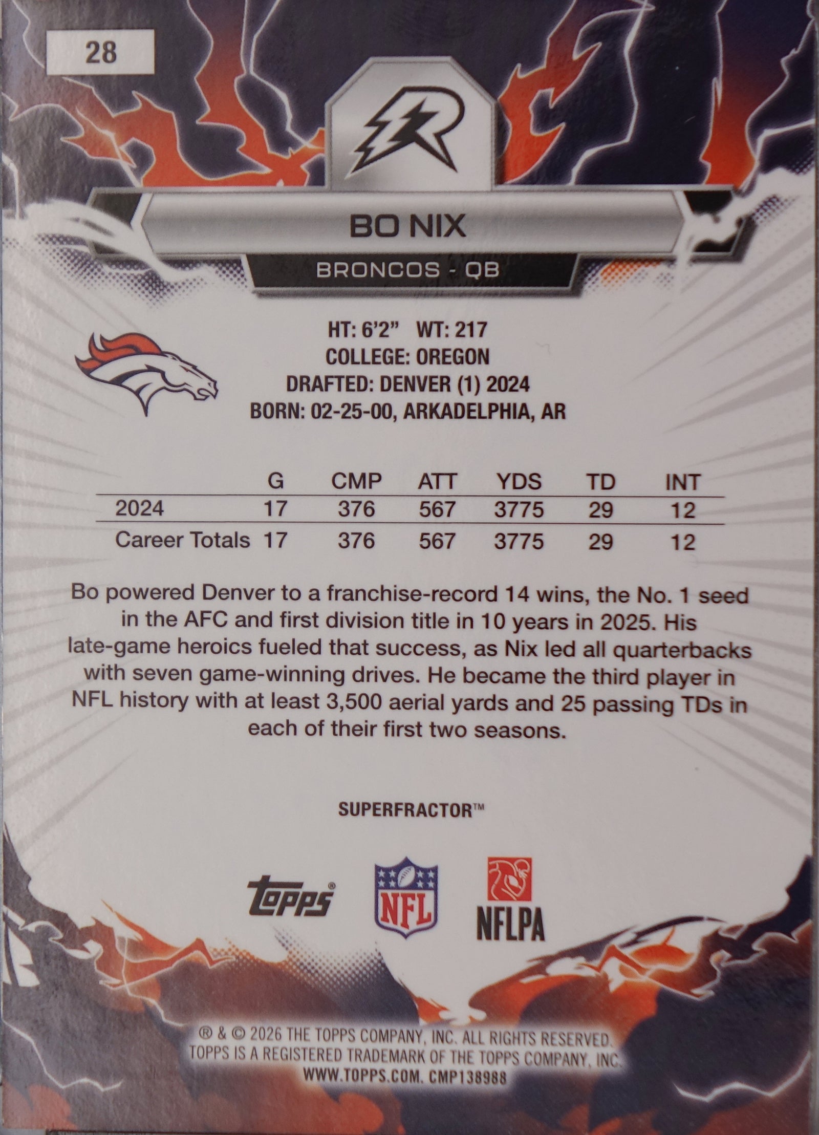 2025 Topps Resurgence Football Bo Nix Superfractor 1/1 #28
