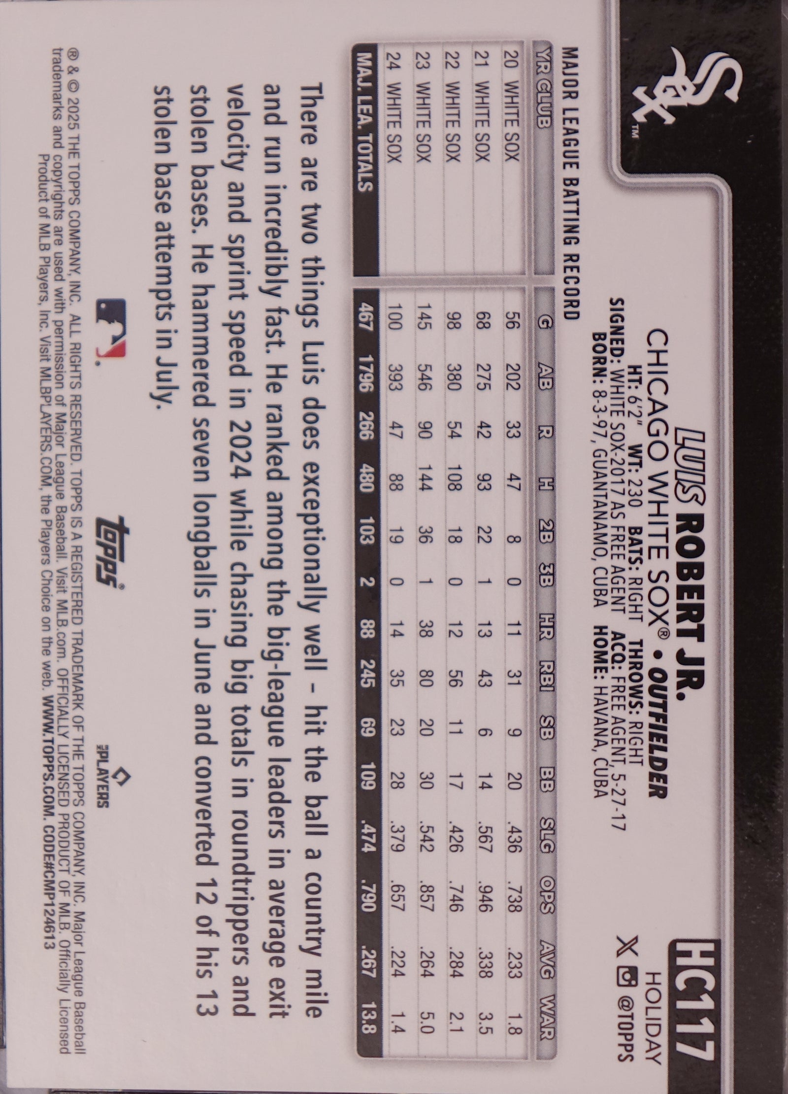 2025 Topps Chrome - Luis Robert Jr. (#117) Red Refractor /5