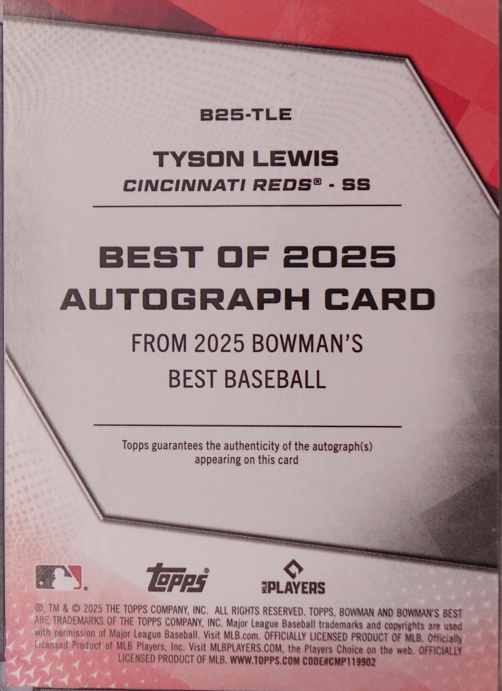 2025 Topps Bowman's Best Gold #B25-TLE Tyson Lewis Auto /50