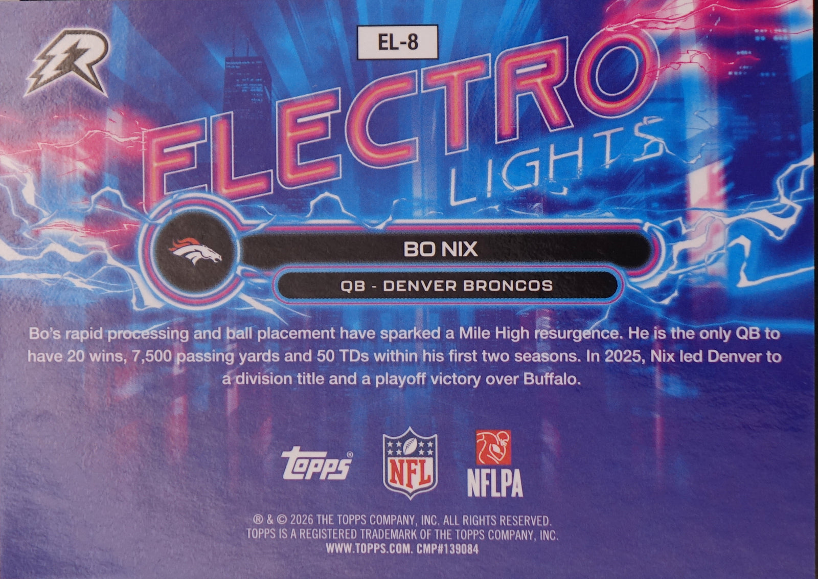 Topps 2025 Electro Lights CASE HIT EL-8 Bo Nix