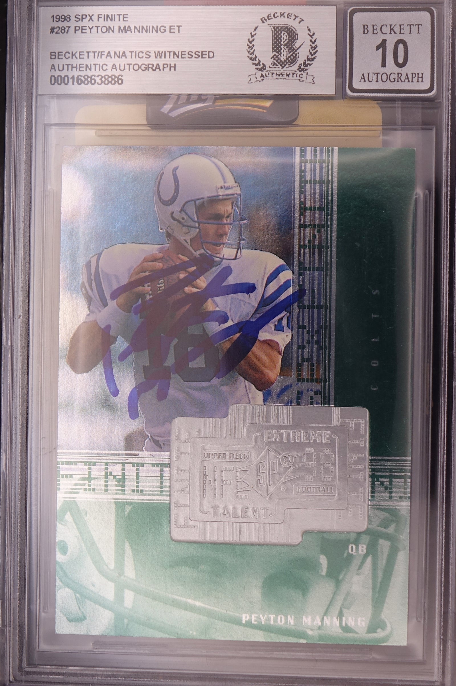 1998 SPX Finite Peyton Manning ET #287 Auto BGS 10