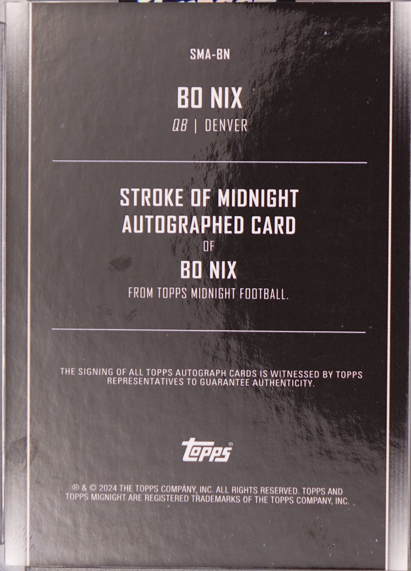 2024 Topps Midnight Bo Nix Stroke of Auto Autograph RC Rookie #SMA-BN