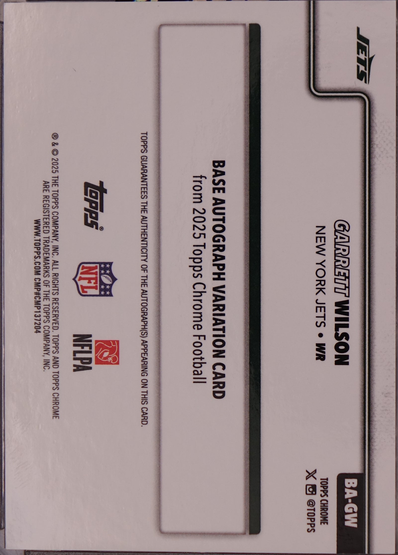 2025 Topps Chrome Football BA-GW Garrett Wilson Jets Blue Auto /150 117