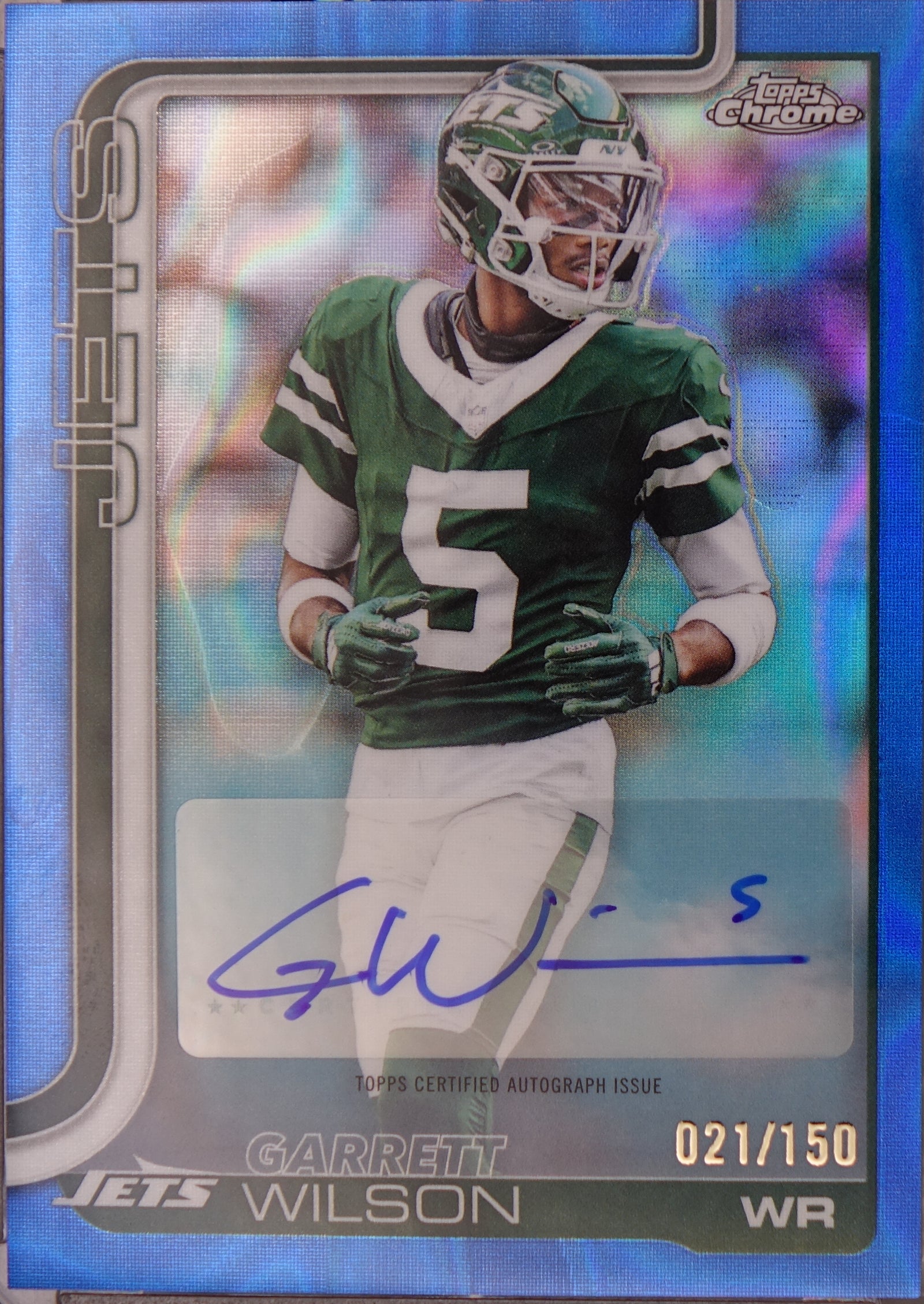 2025 Topps Chrome Football BA-GW Garrett Wilson Jets Blue Auto /150 117