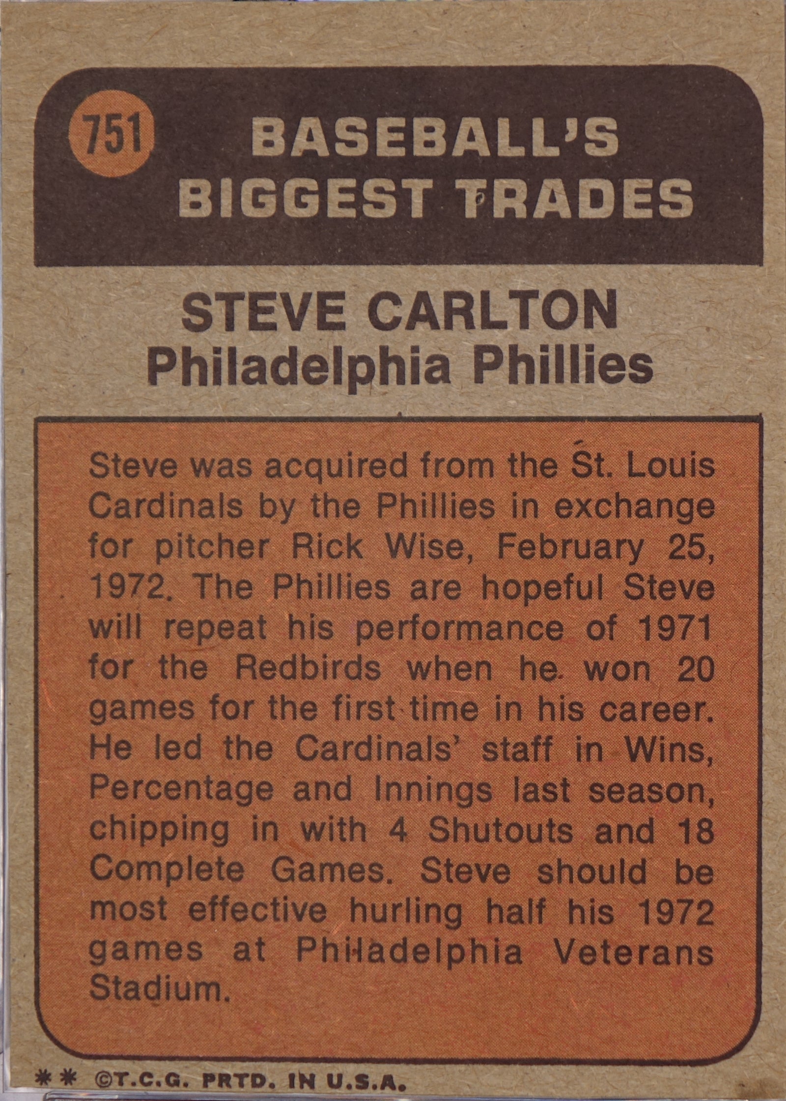 1972 Topps Set-Break #751 Steve Carlton NR-MINT