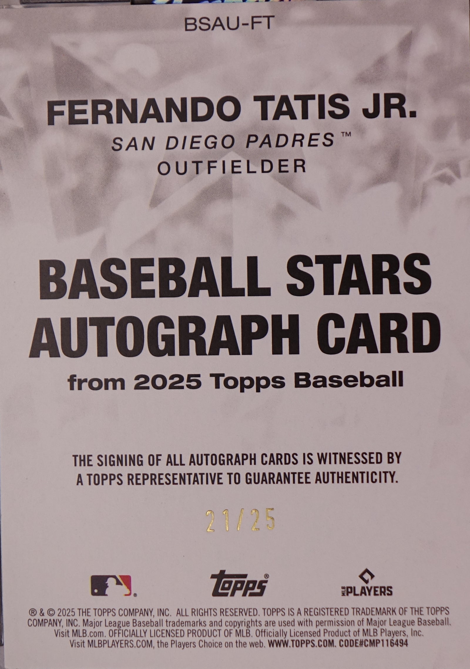 2025 topps Fernando Tatis jr autograph #bsau-ft