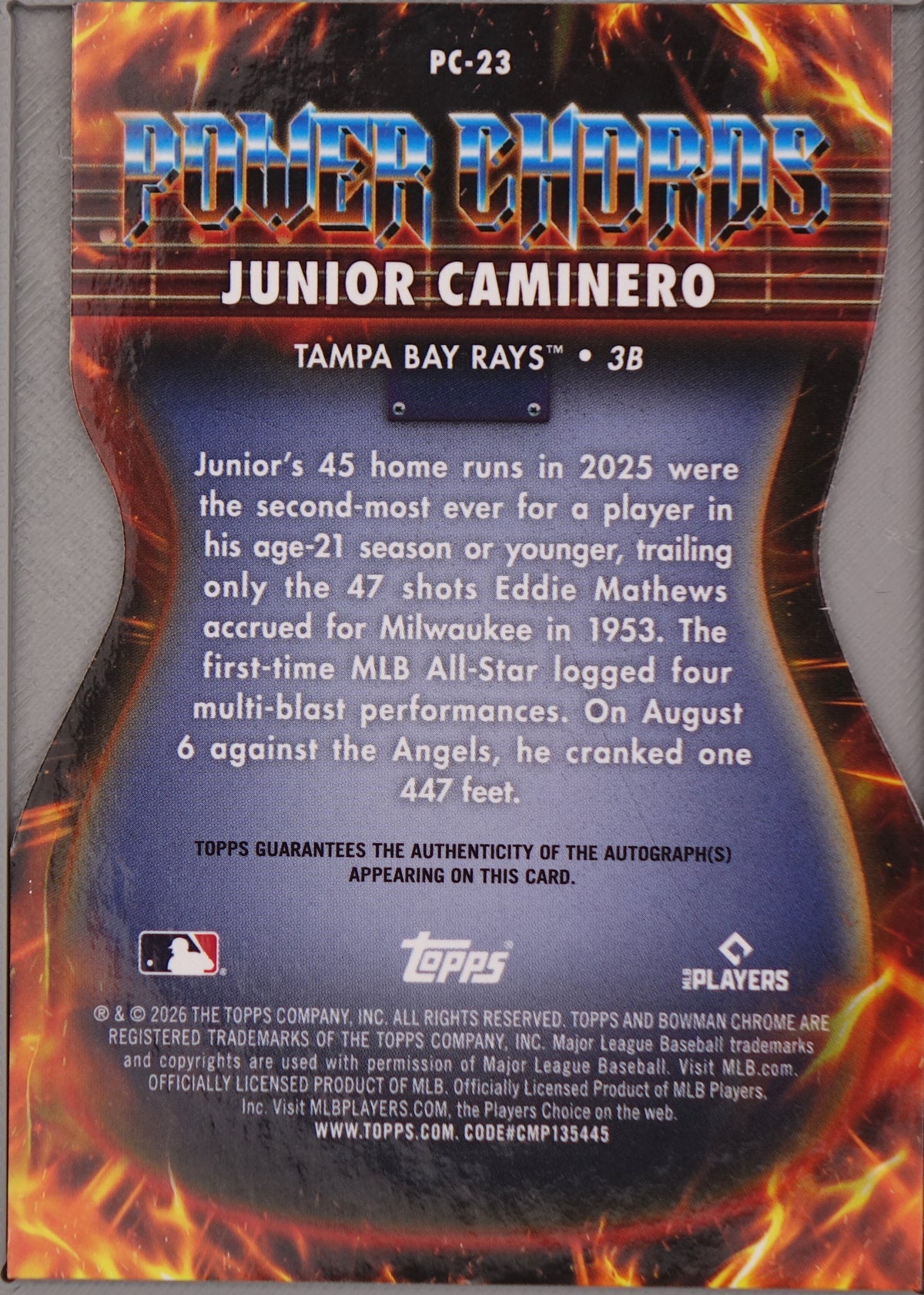 Topps 2026 Power Chords Junior Caminero PC-23 Auto /25 Number Match