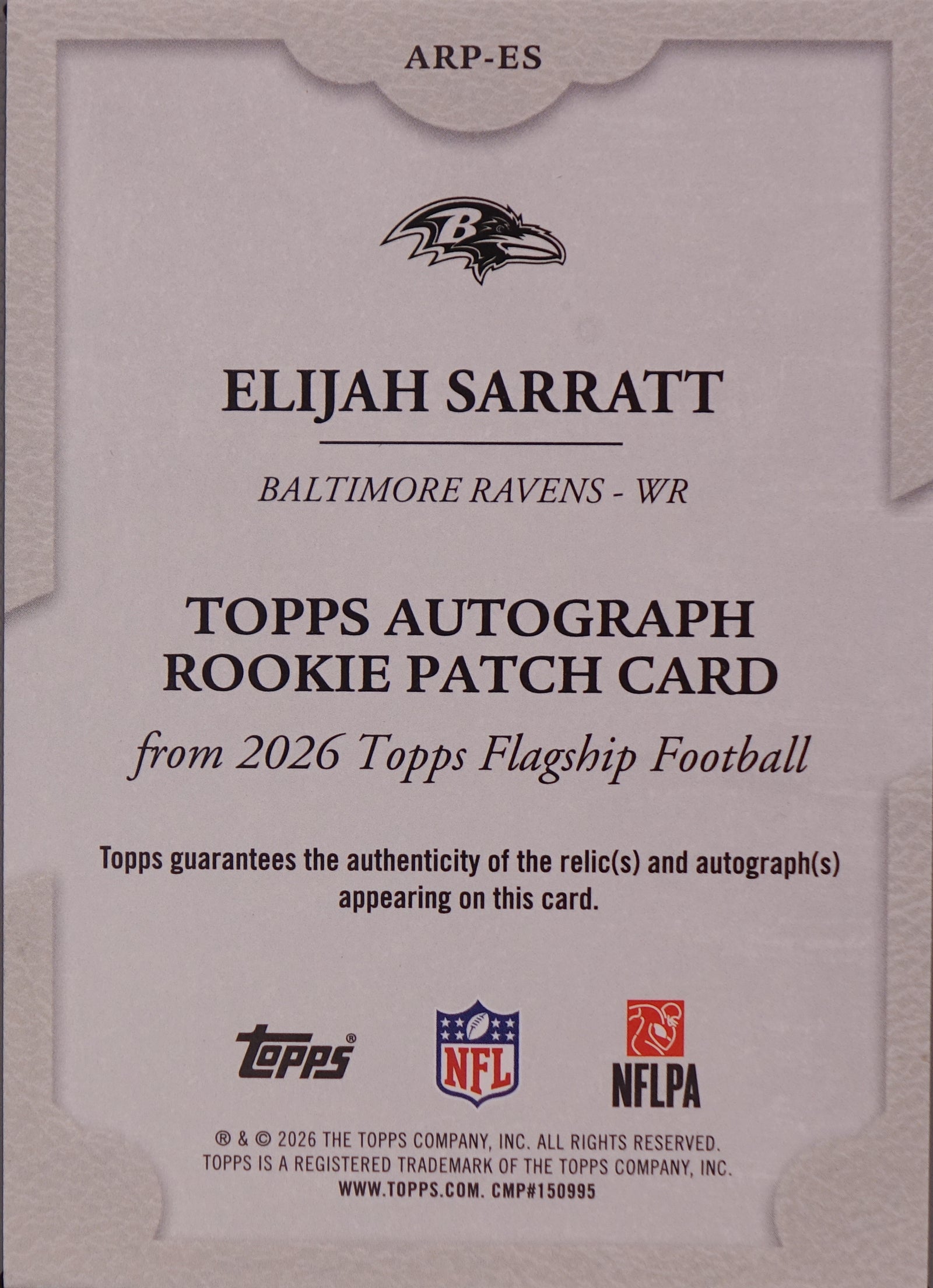 2026 Topps Elijah Sarratt Auto Rookie Patch Card Orange /25