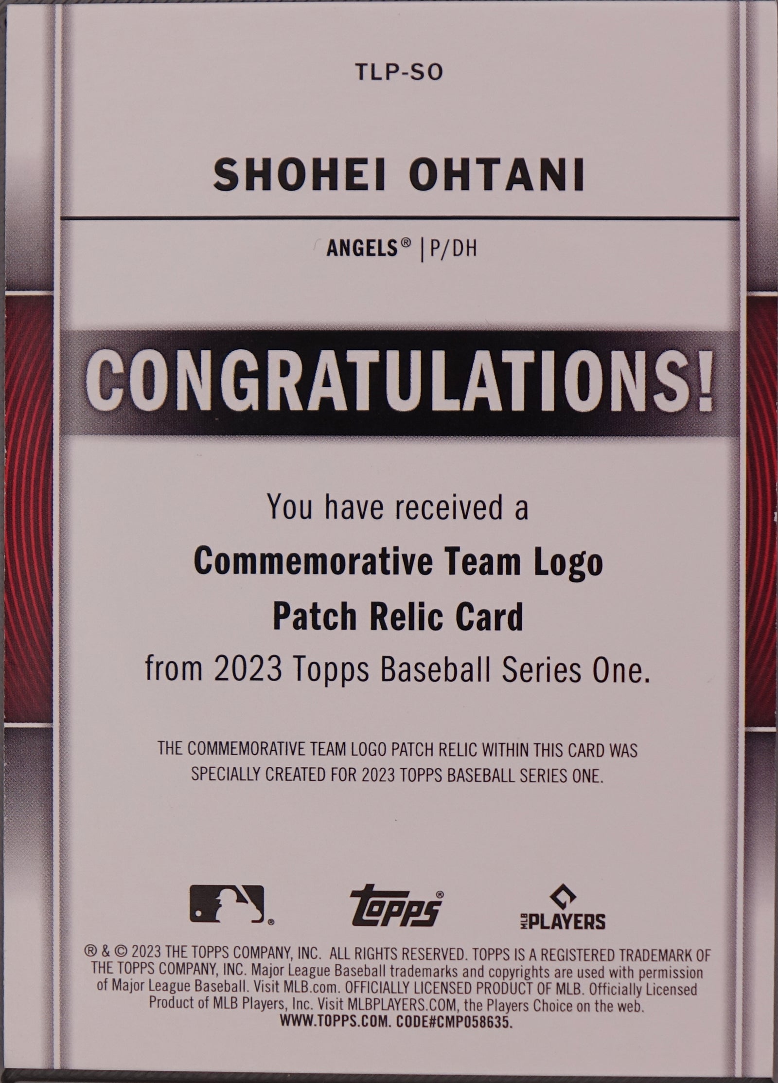 Topps Series 1 2023 Shohei Ohtani Los Angeles Angels Patch Relic #TLP-SO