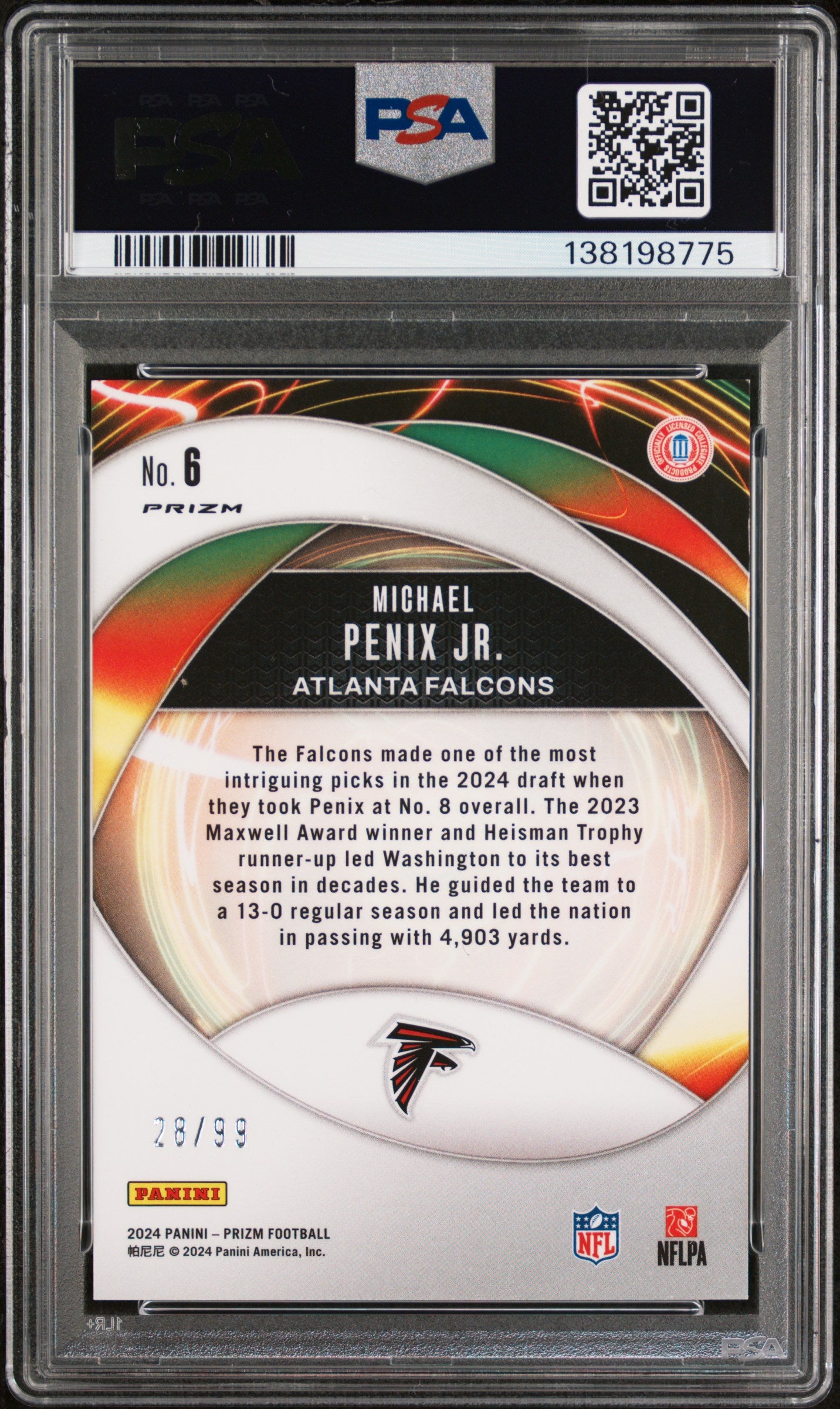 2024 Panini Prizm Portals 6 Michael Penix Jr. Blue Ice PSA 9