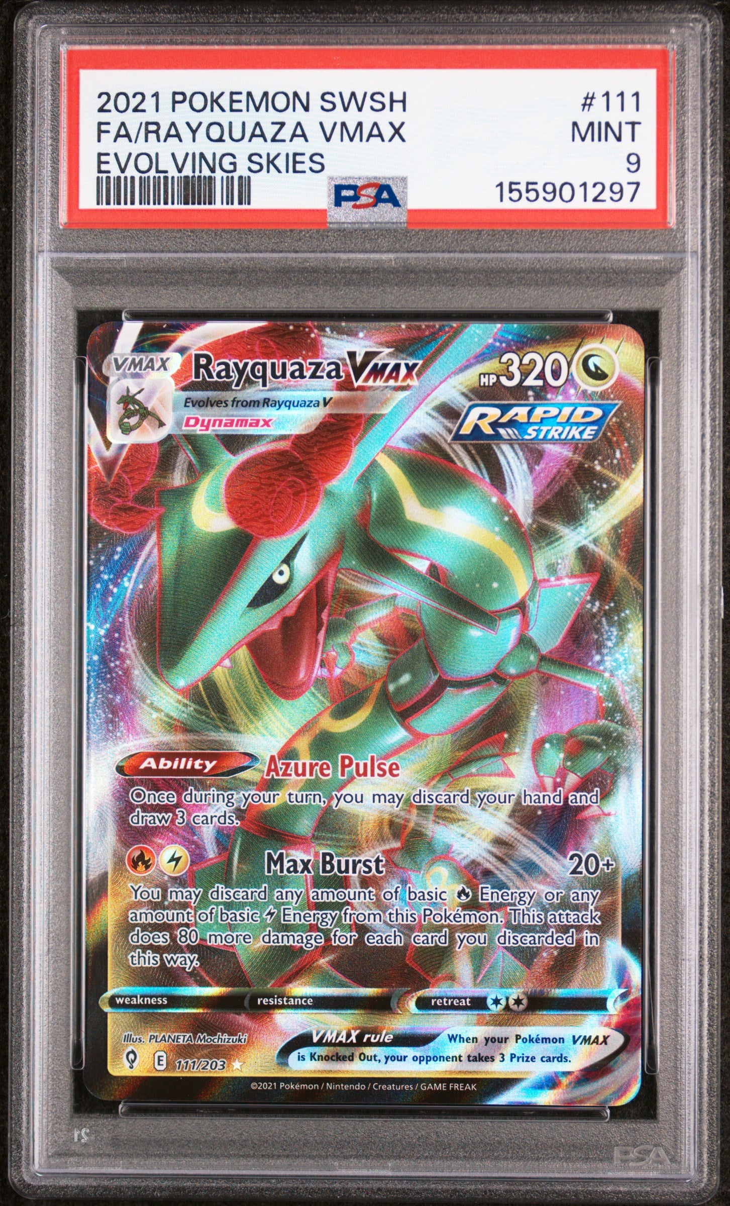 2021 POKEMON SWORD & SHIELD EVOLVING SKIES 111 FULL ART/RAYQUAZA VMAX PSA 9 - front