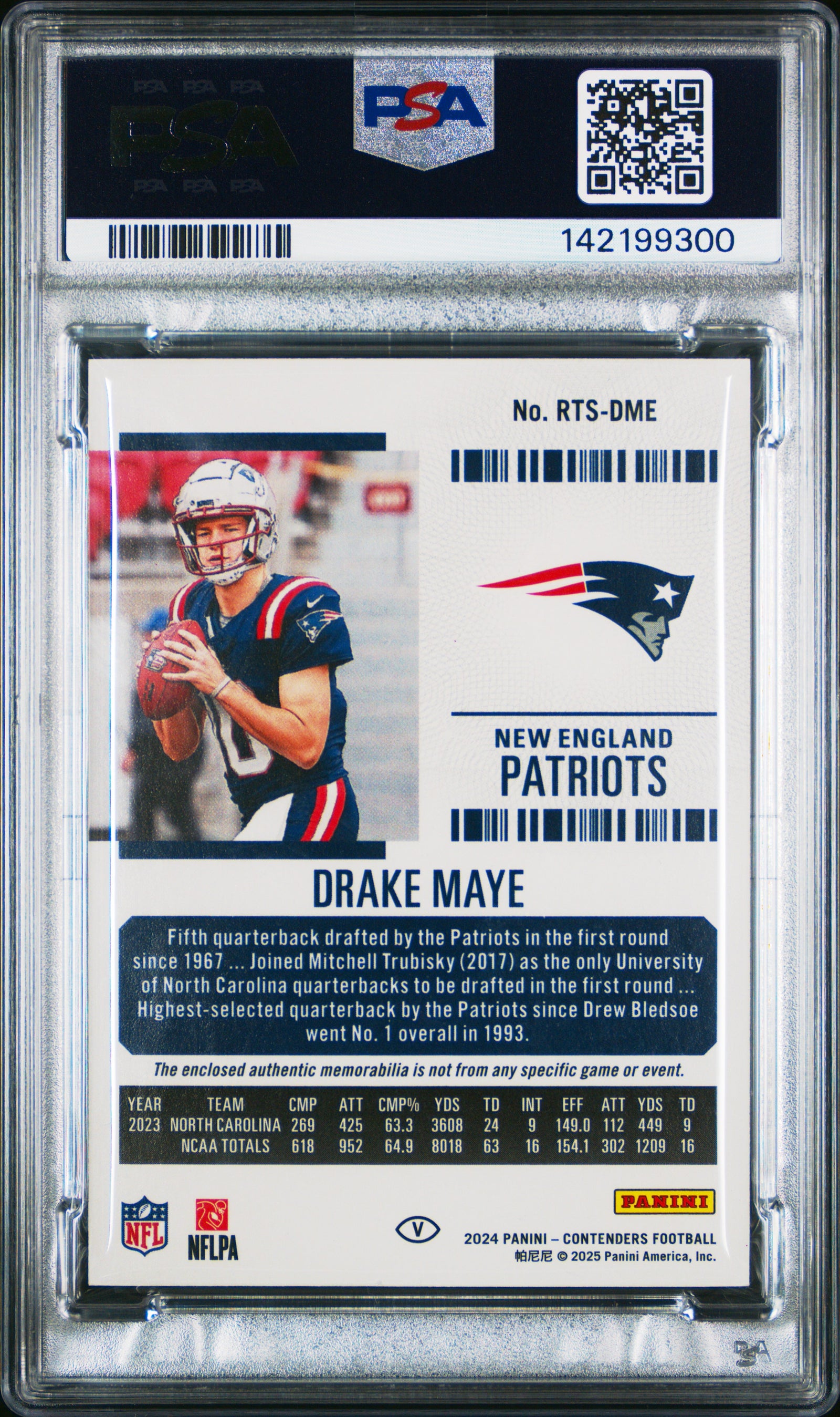 2024 Panini Contenders Rookie Ticket Swatches Rtsdme Drake Maye Variation PSA 8