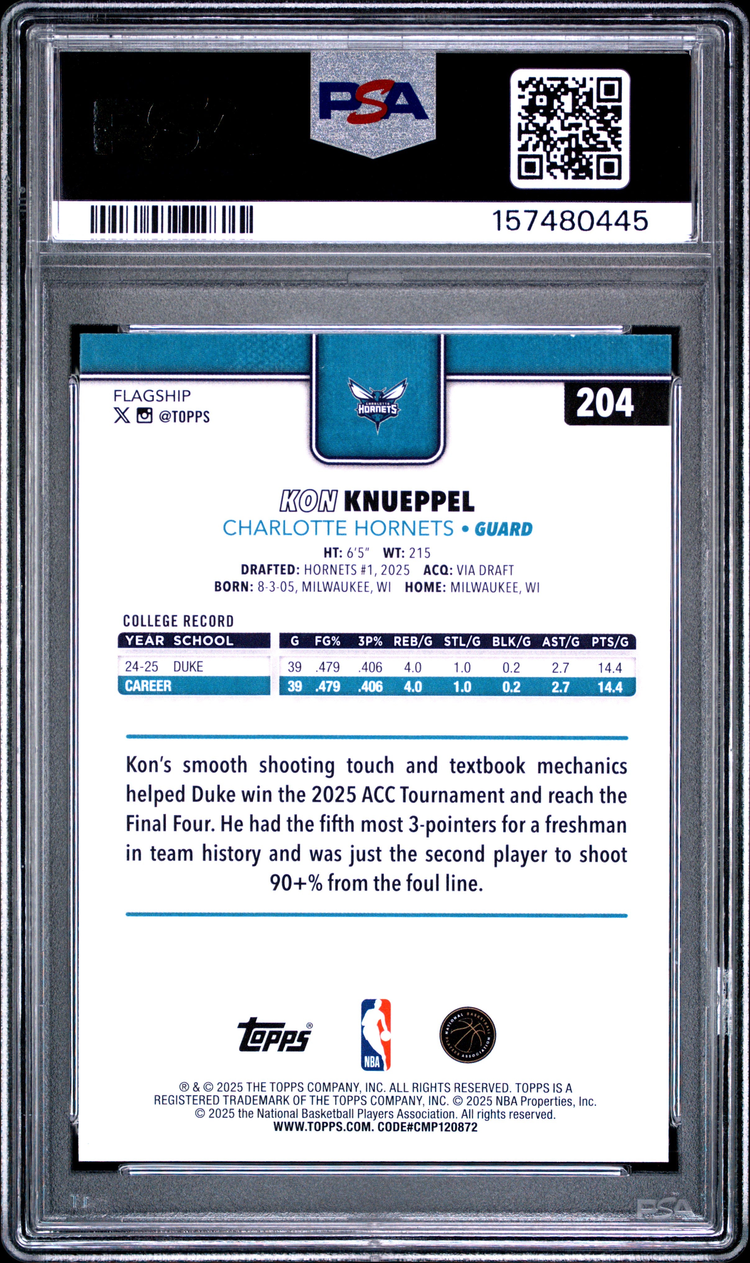 2025 TOPPS 204 KON KNUEPPEL PSA 8 - back