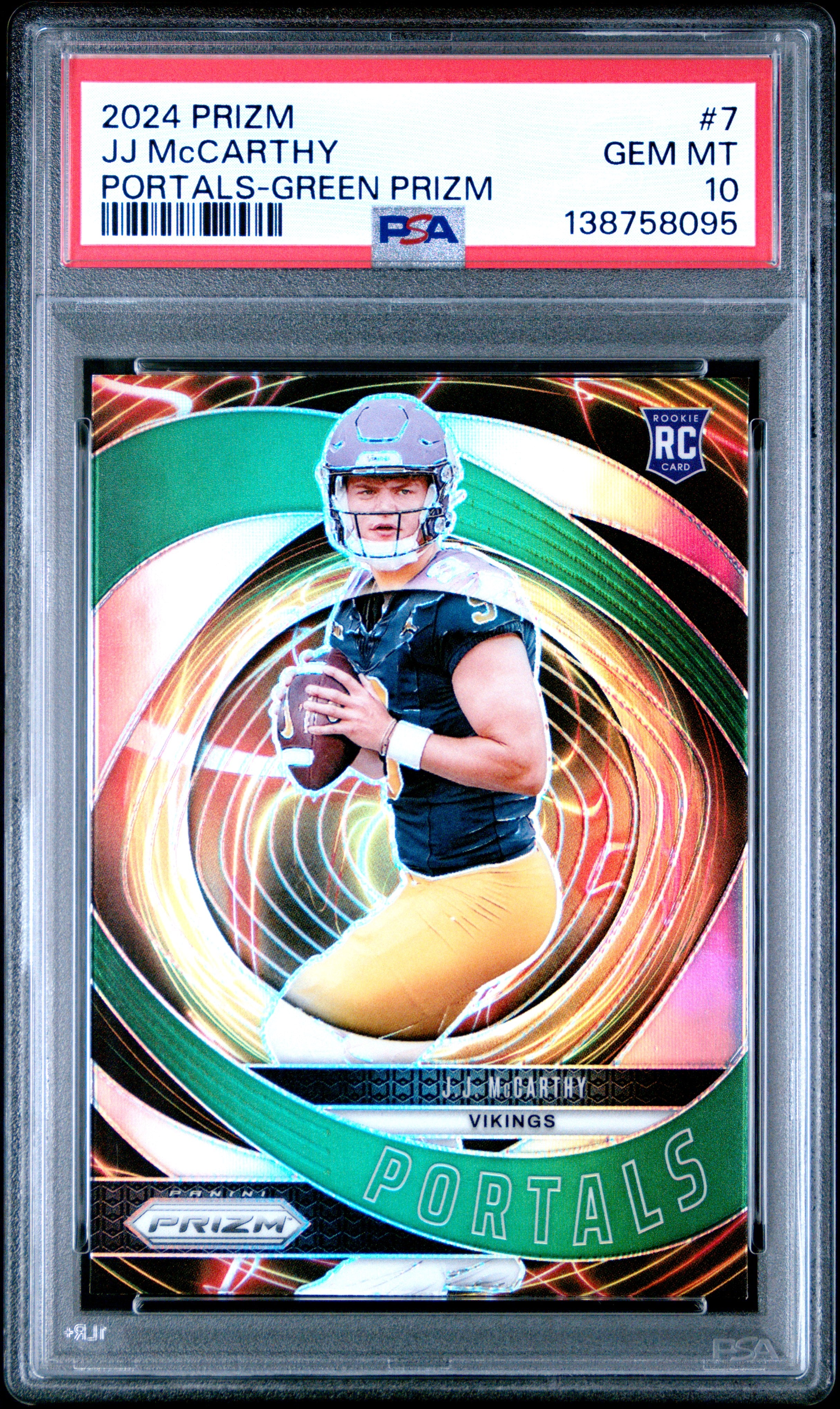 2024 Panini Prizm Portals 7 Jj Mccarthy Green Prizm PSA 10