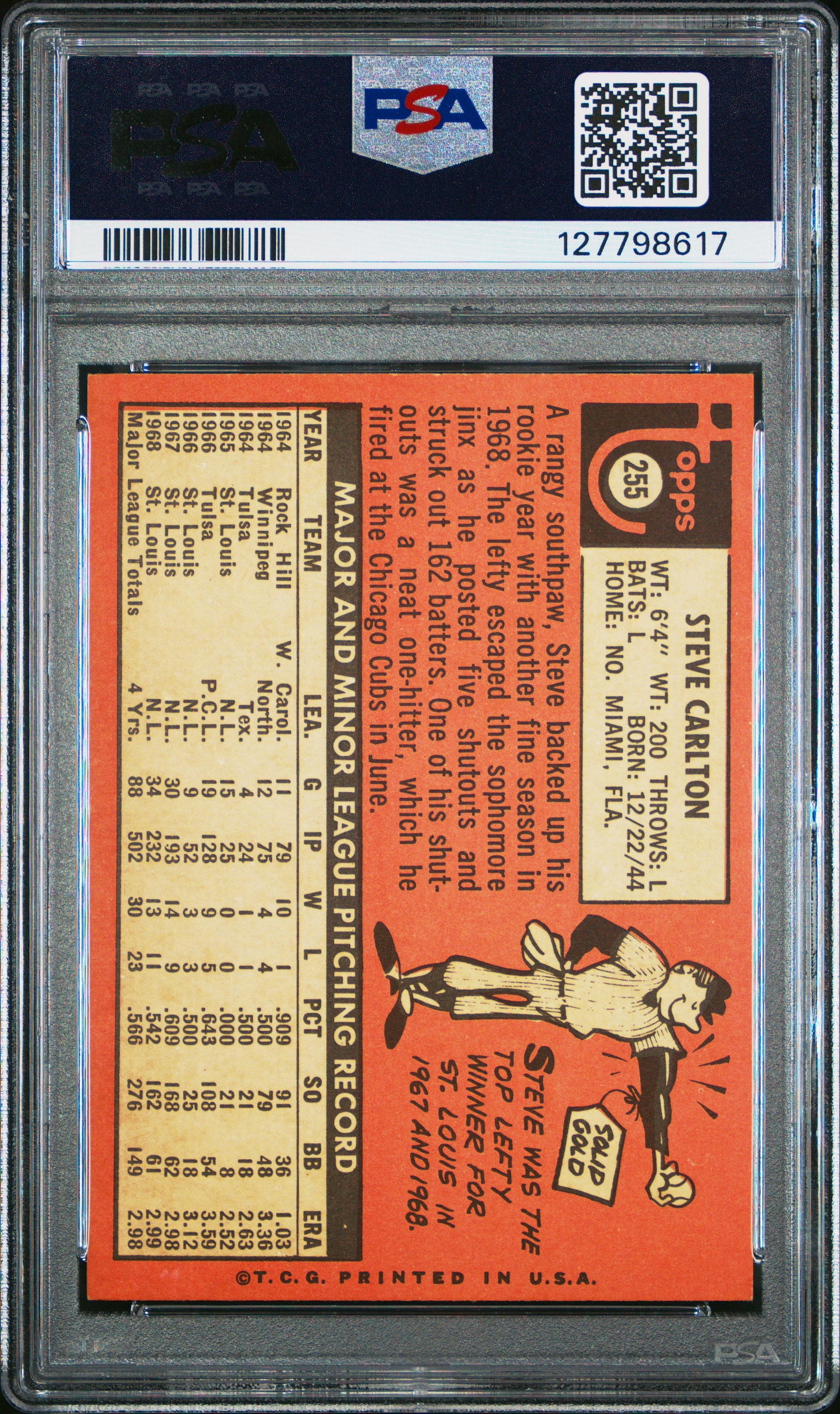 1969 Topps 255 Steve Carlton  PSA 5