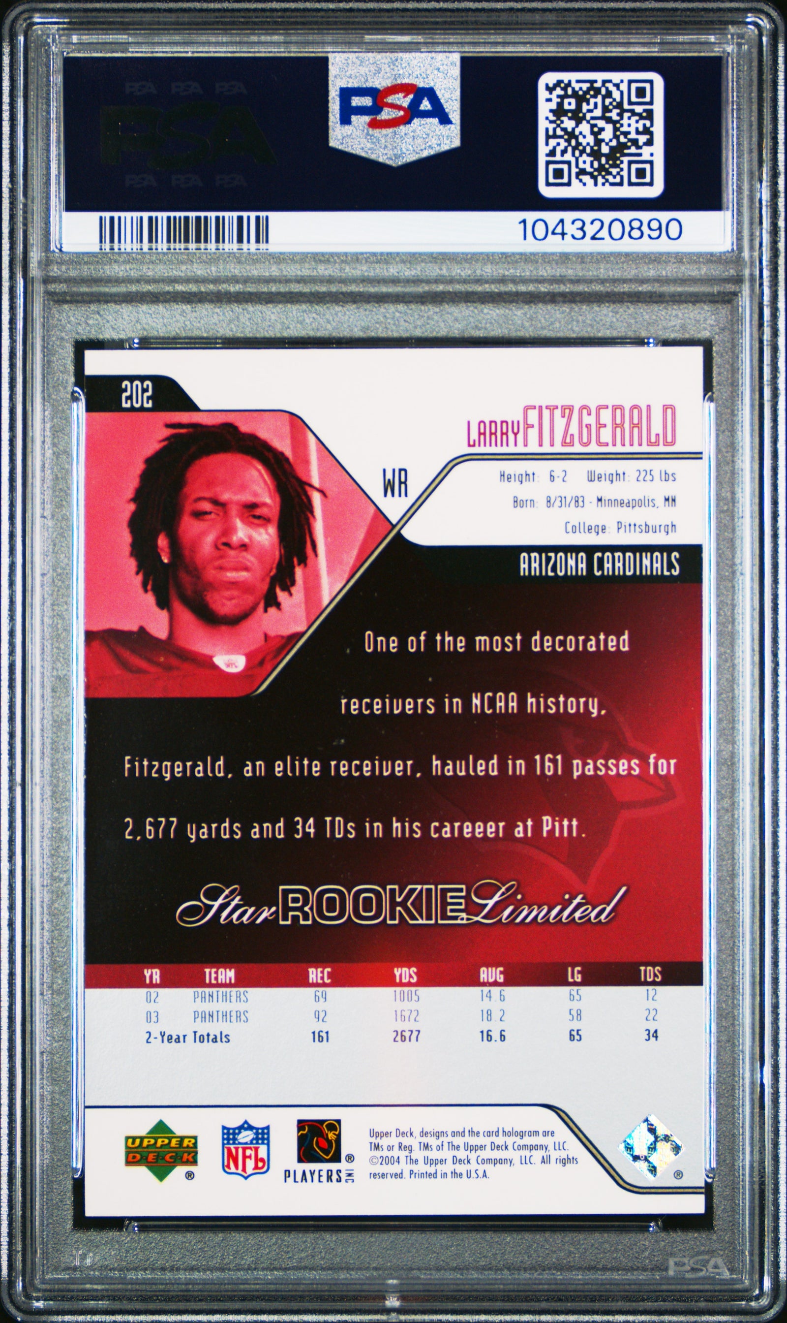 2004 Upper Deck 202 Larry Fitzgerald PSA 9