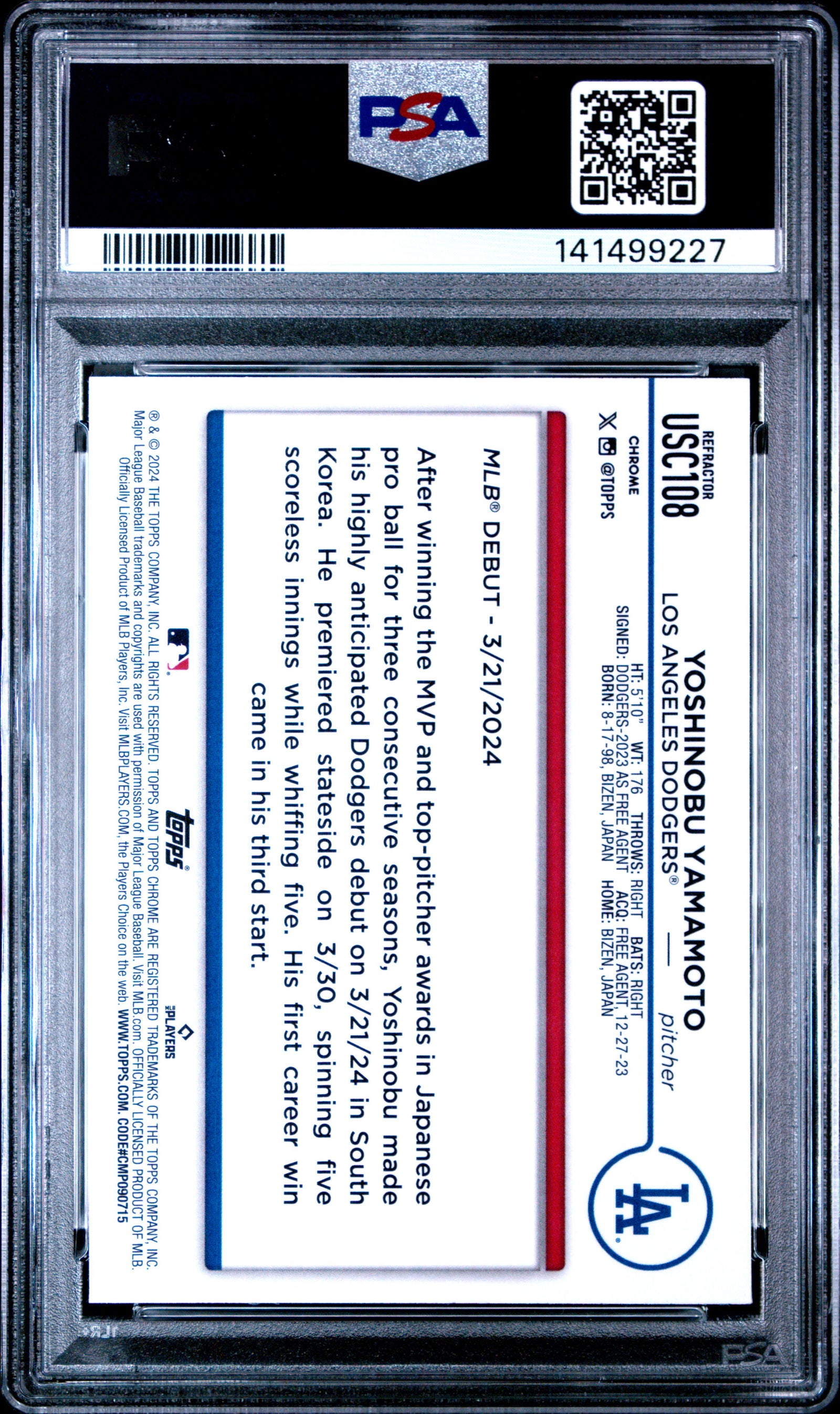 2024 Topps Chrome Update Yoshinobu Yamamoto Refractor PSA 9