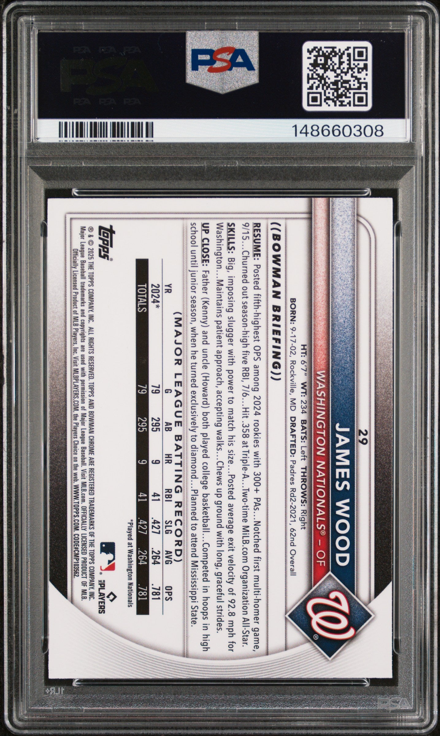 2025 Bowman Mega Box Chrome 29 James Wood Fuchsia Refractor PSA 10