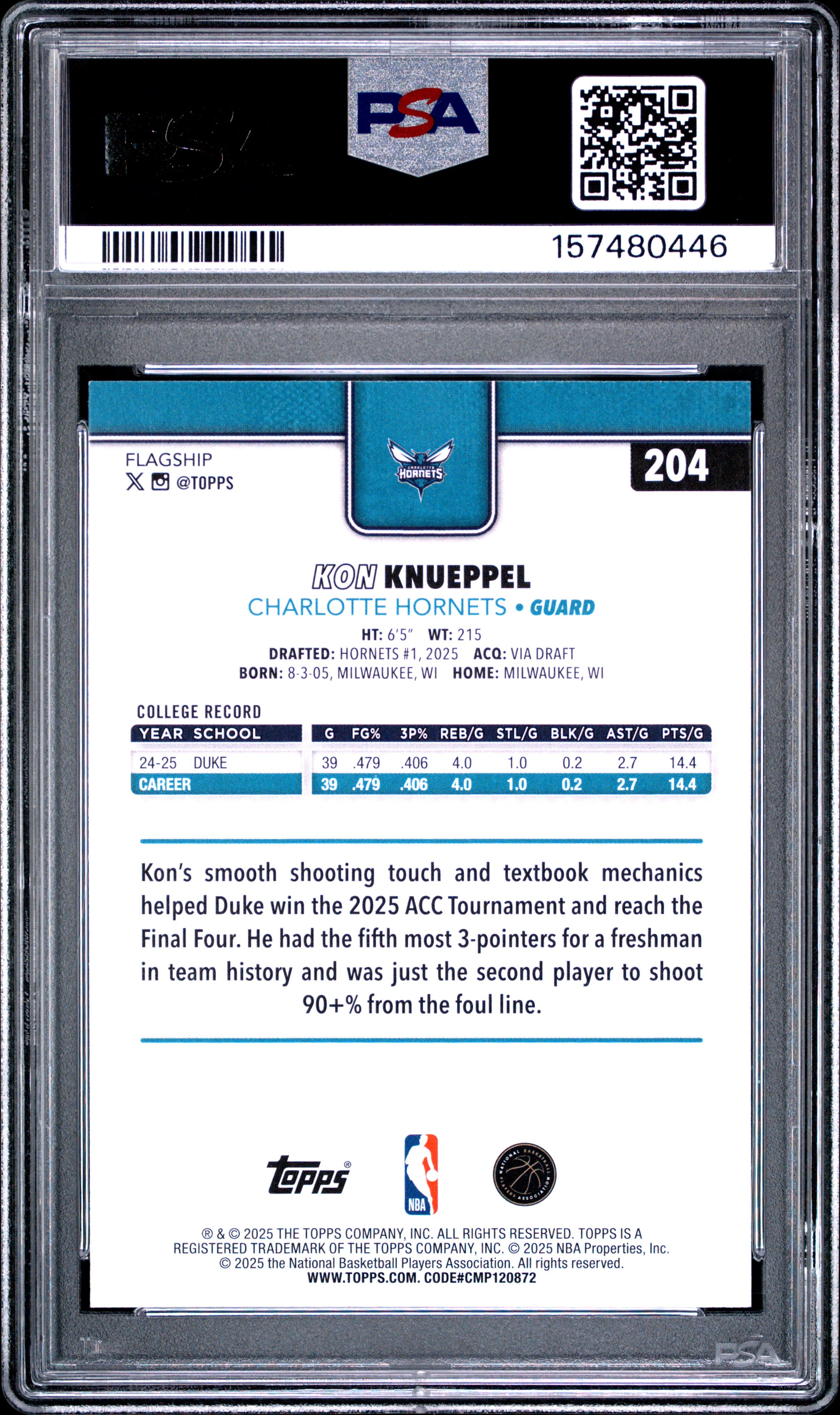 2025 TOPPS 204 KON KNUEPPEL PSA 8 - back