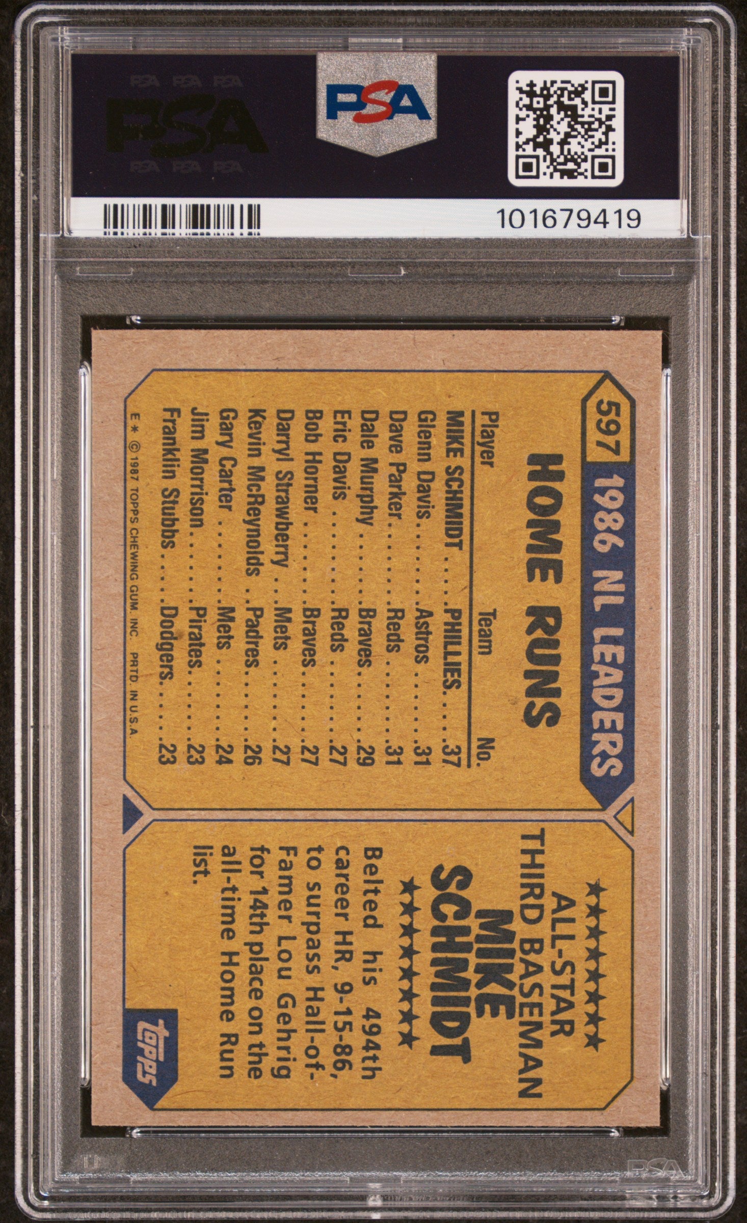 1987 TOPPS 597 MIKE SCHMIDT ALL-STAR PSA 9 - back