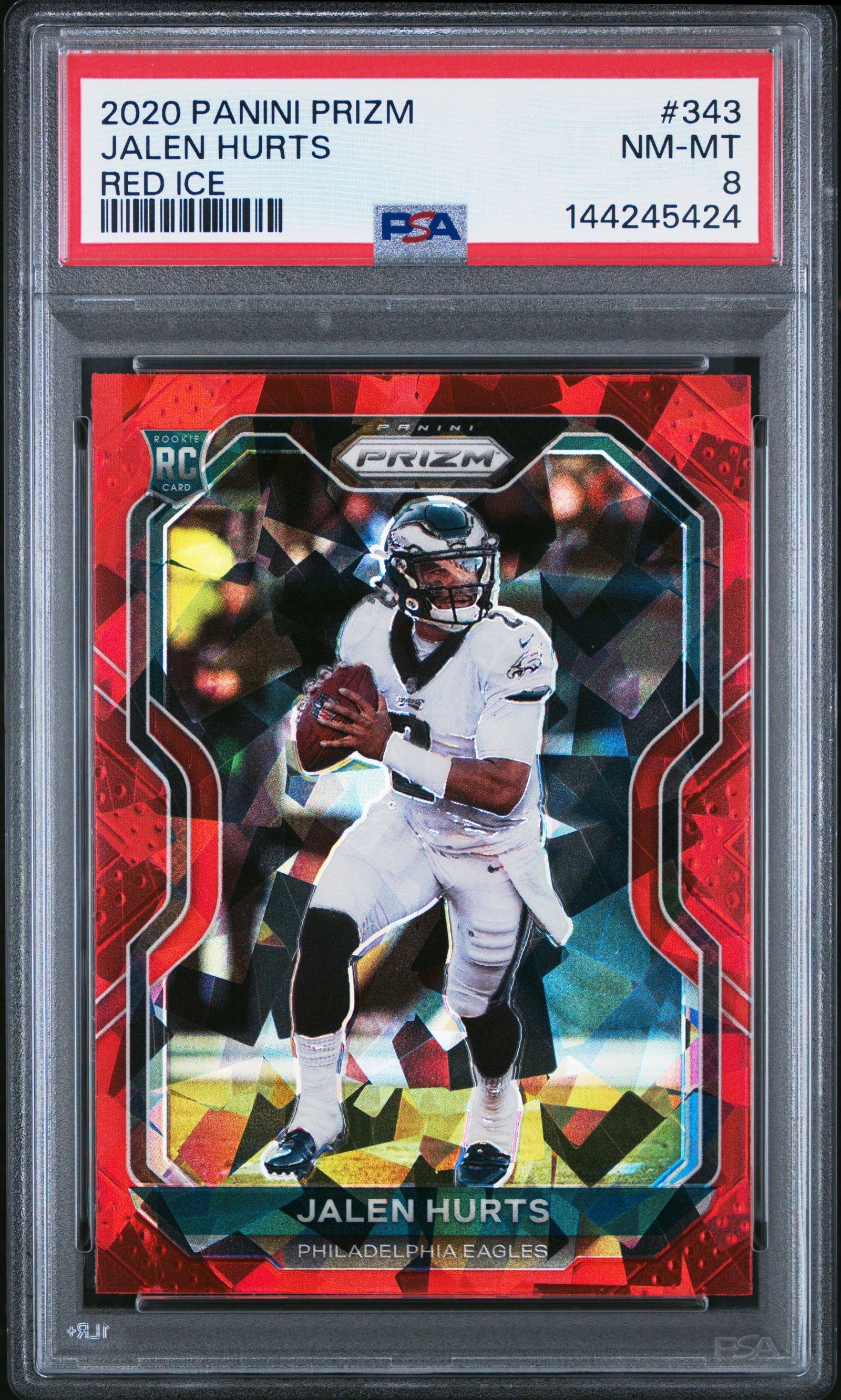 2020 Panini Prizm 343 Jalen Hurts Red Ice PSA 8