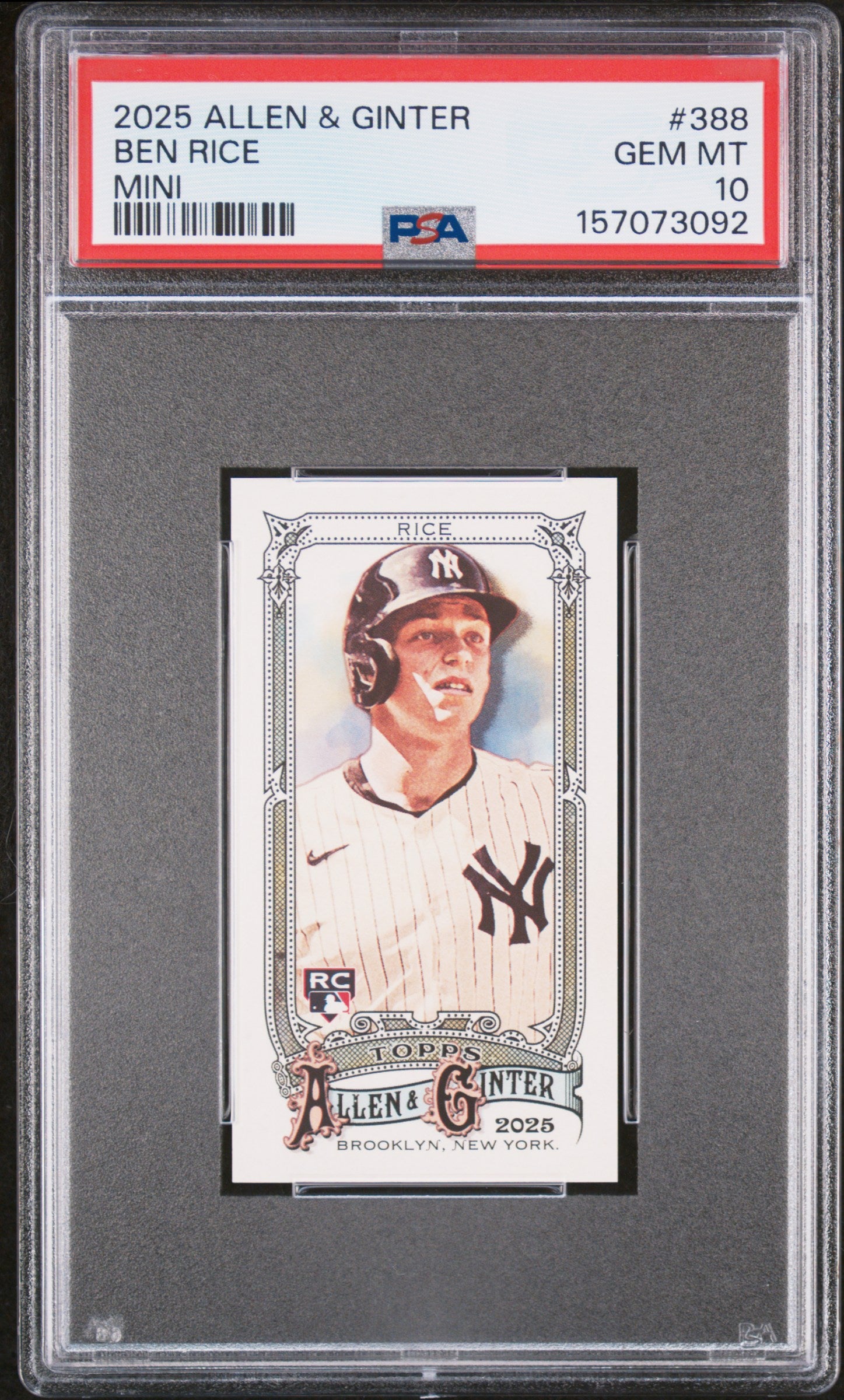 2025 TOPPS ALLEN & GINTER 388 BEN RICE MINI PSA 10 - front