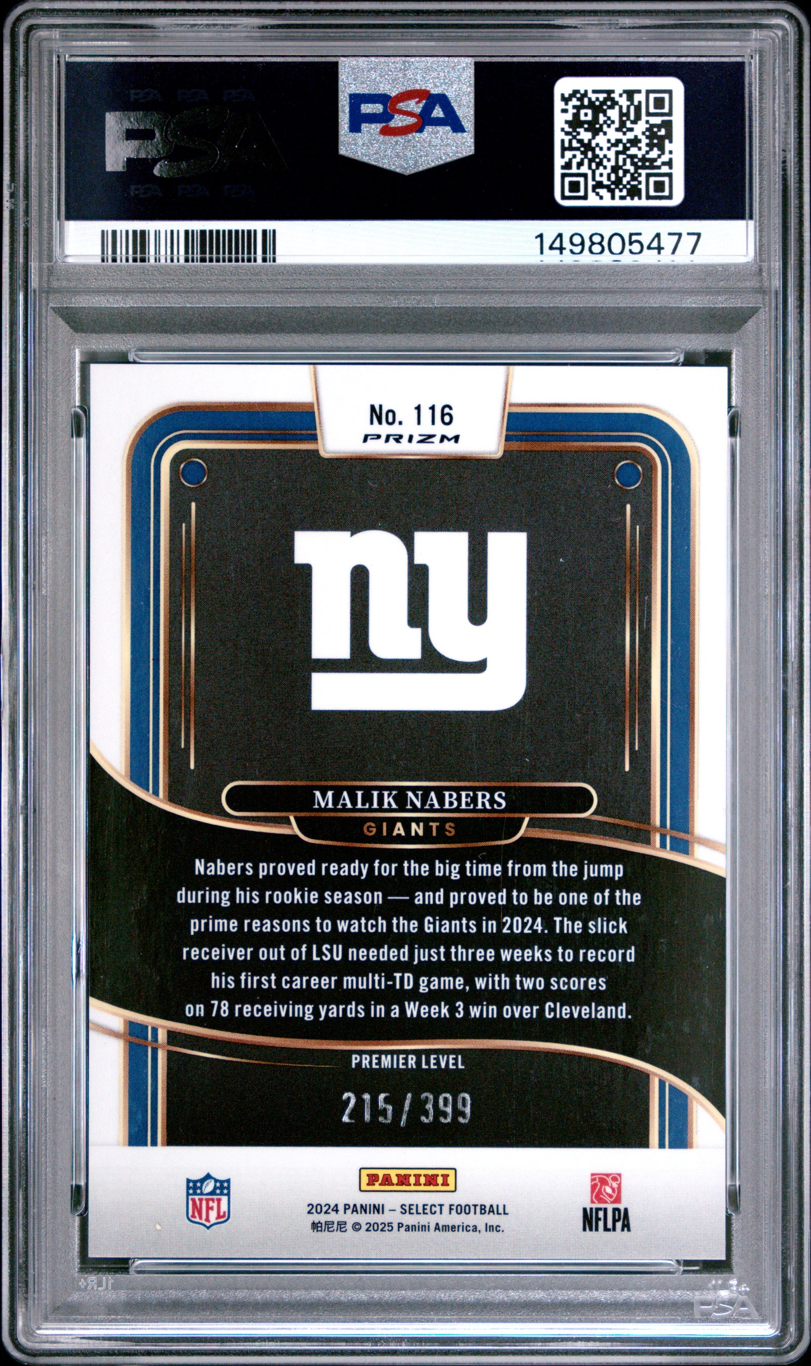 2024 Panini Select 116 Malik Nabers Orange Shock PSA 10
